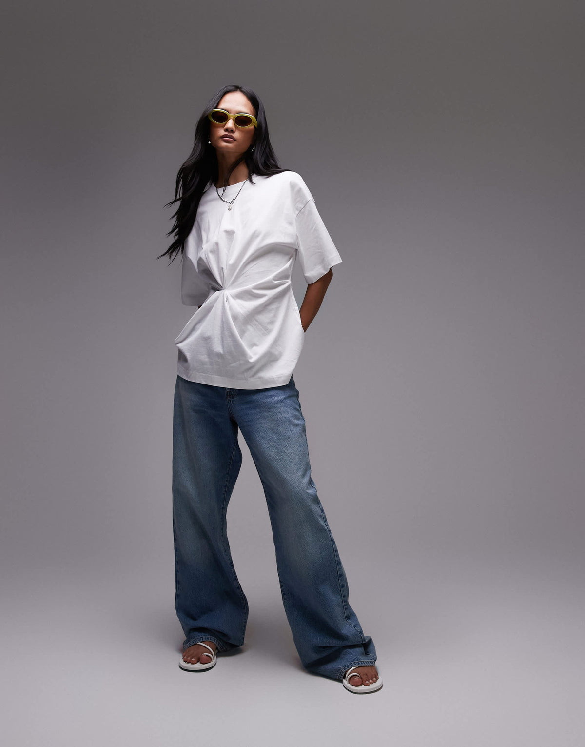 & Other Stories t-shirt with ruche detail in white