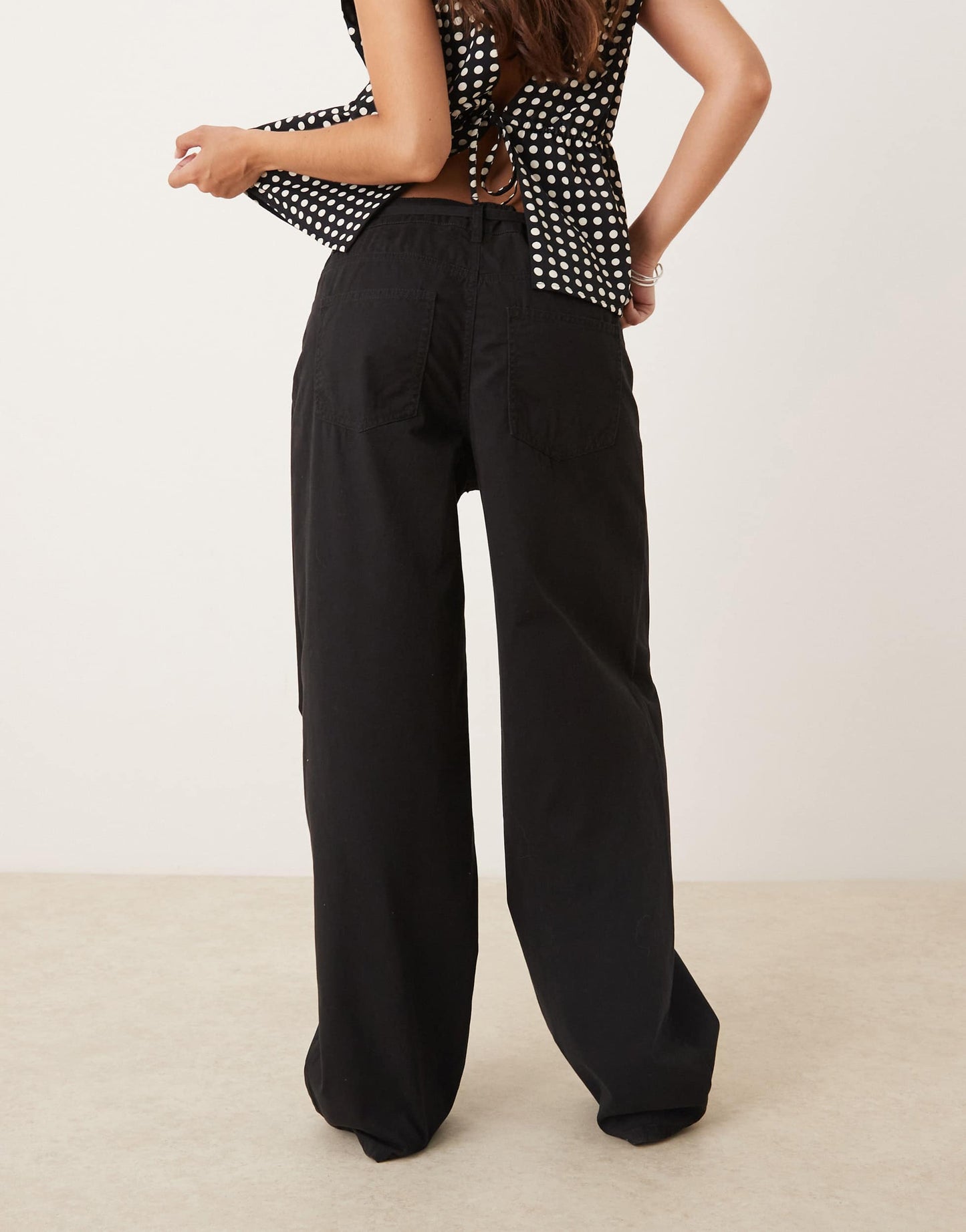 JDY tie detail wide leg trousers in black