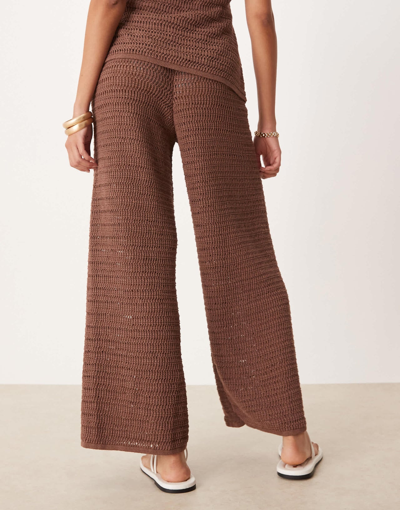 ASOS DESIGN knitted trouser co-ord with turquoise beads in brown