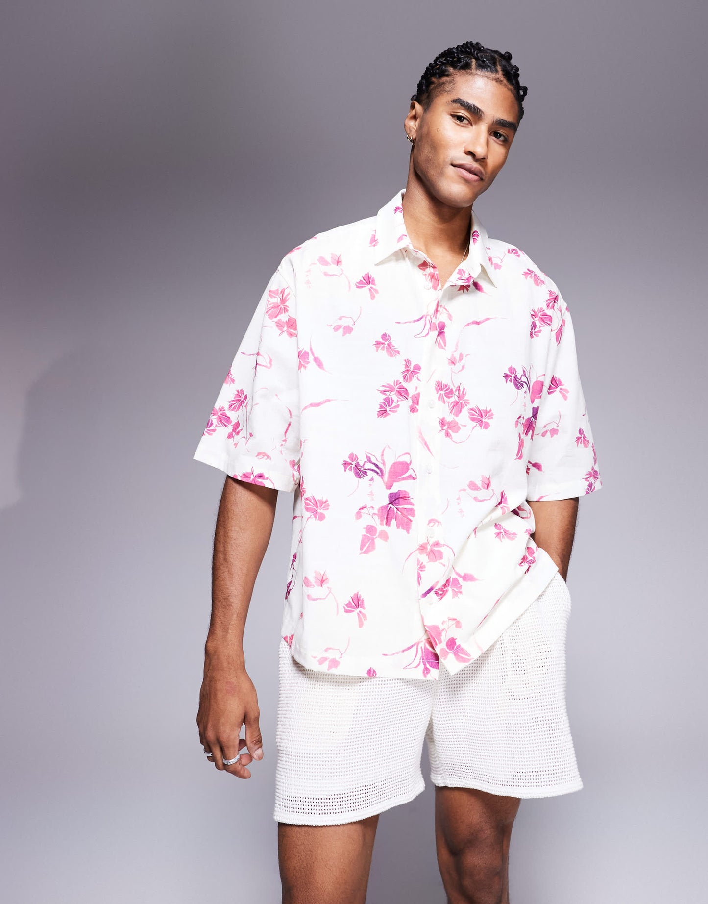 ASOS DESIGN oversized shirt with floral print in white