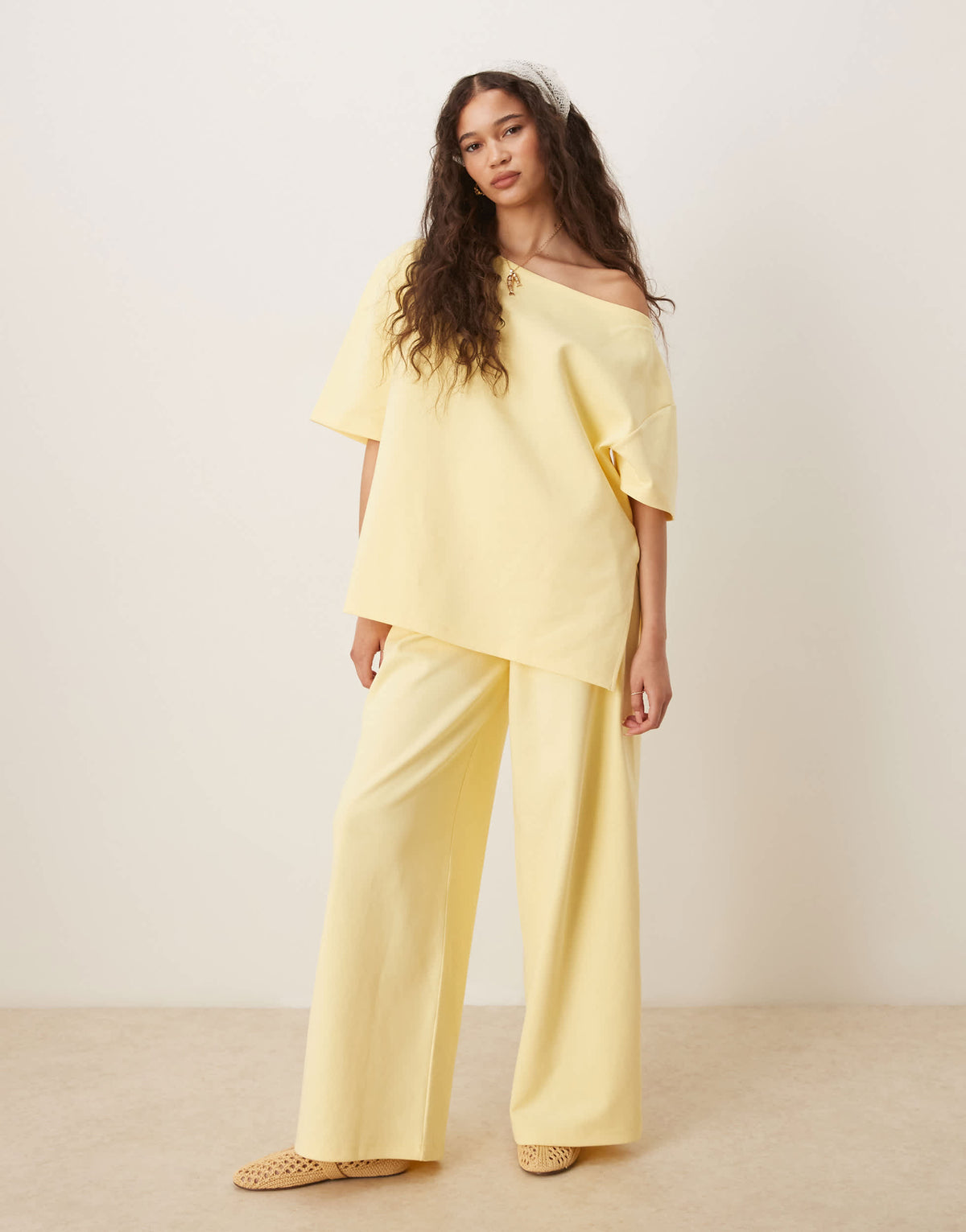 ASOS DESIGN interlock wide leg trouser in yellow