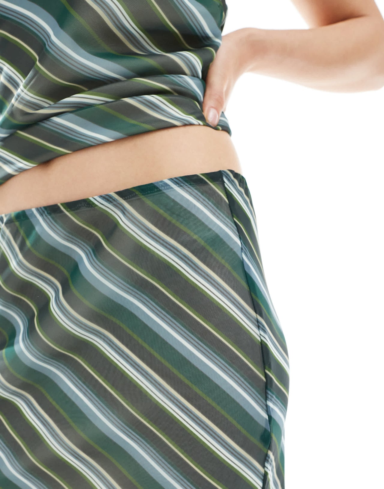 ASOS DESIGN chiffon bias cut maxi skirt in green stripe
