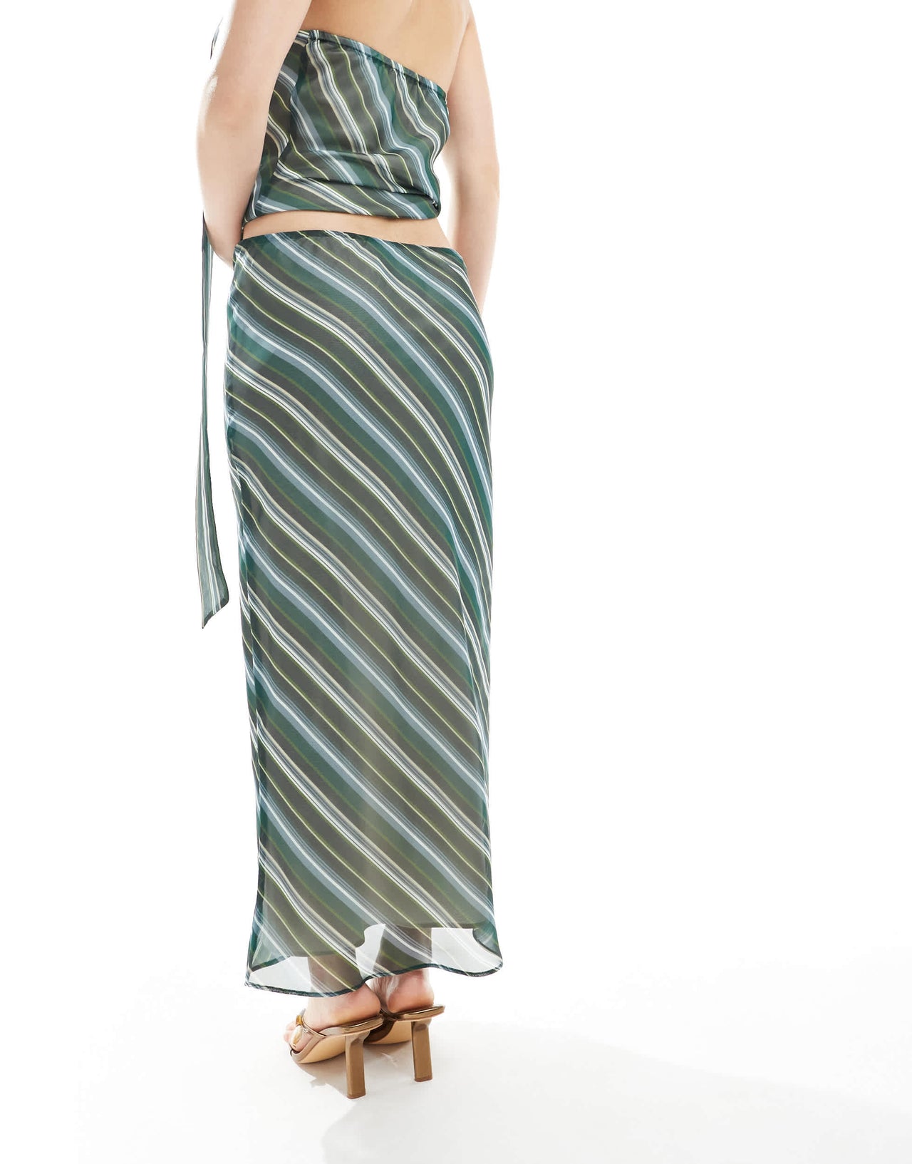 ASOS DESIGN chiffon bias cut maxi skirt in green stripe