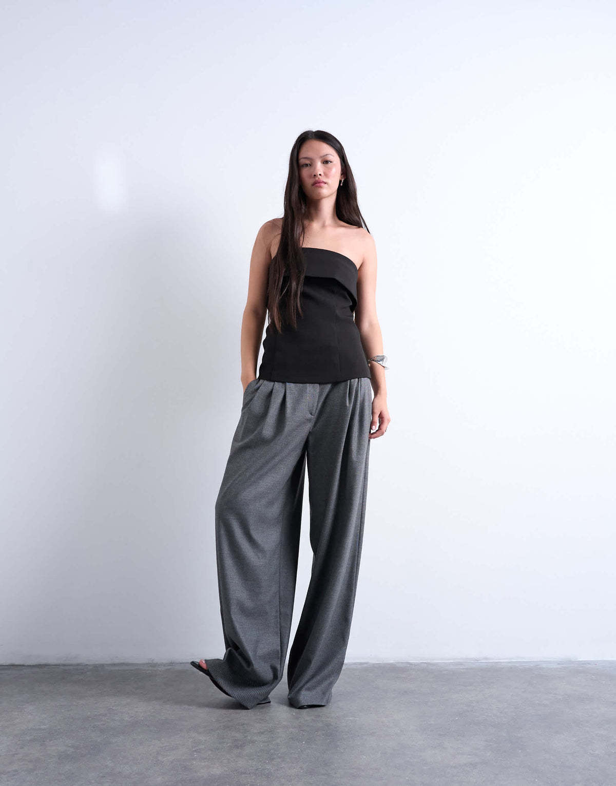Topshop foldover long line top bandeau in black