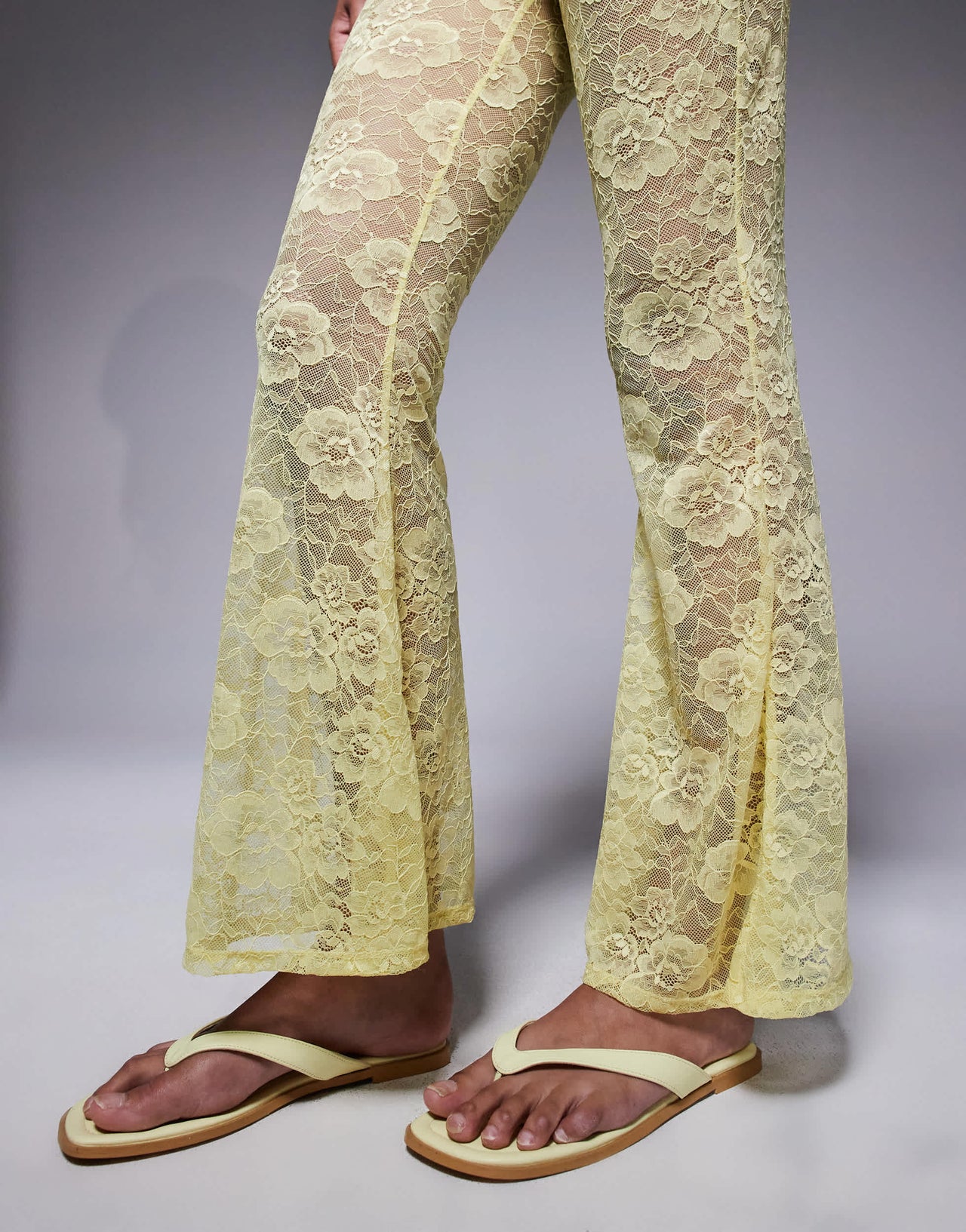 ASOS DESIGN extreme flare high waist sheer lace trouser in yellow