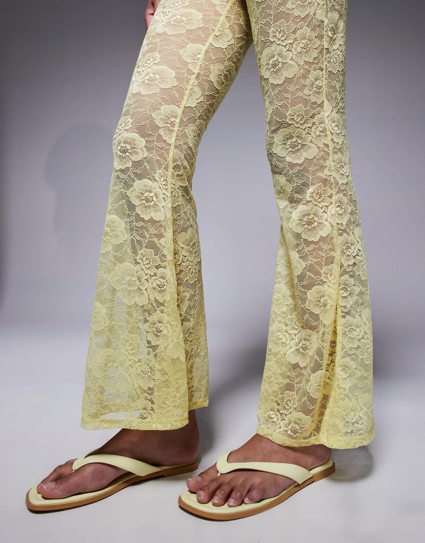 ASOS DESIGN extreme flare high waist sheer lace trouser in yellow