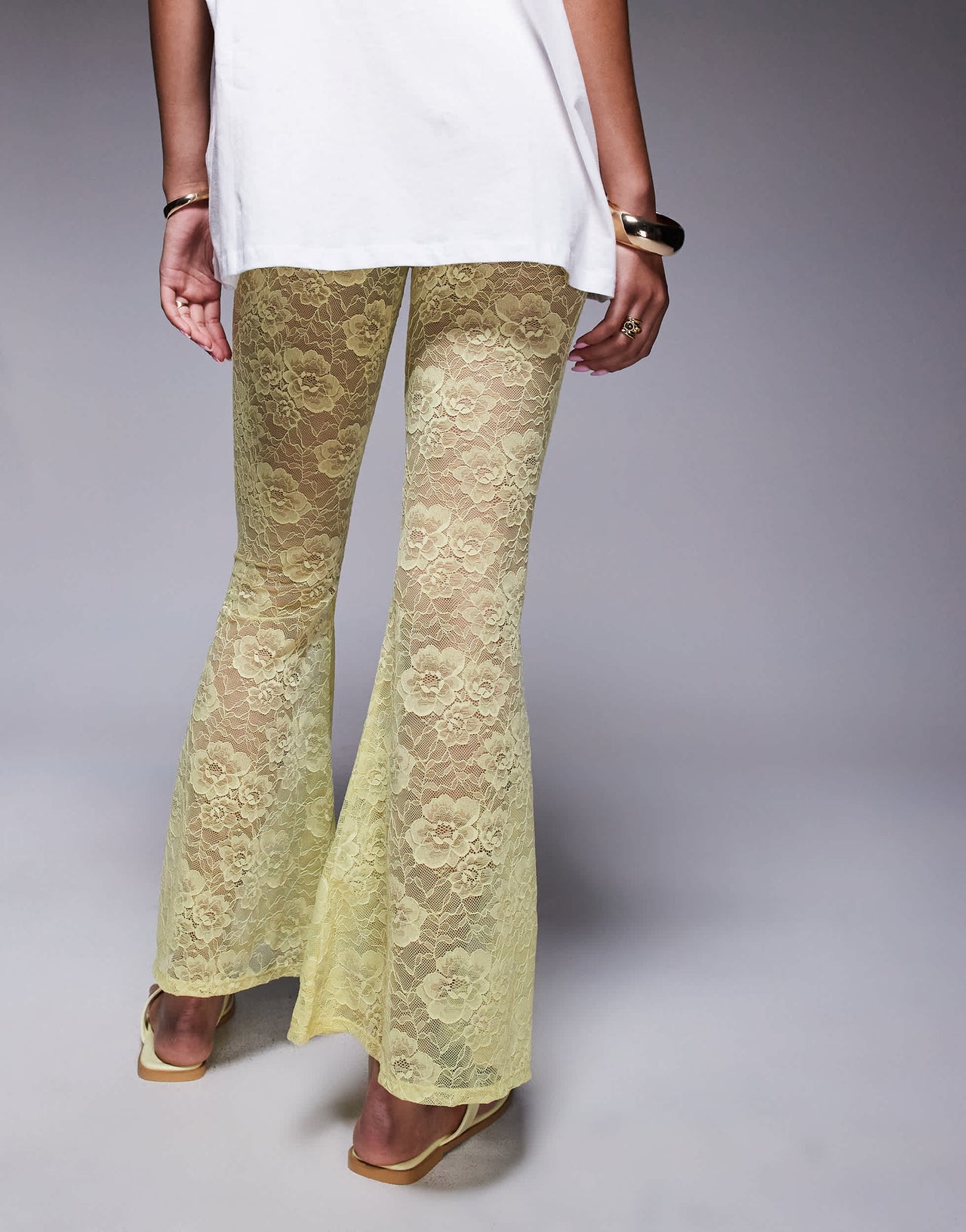 ASOS DESIGN extreme flare high waist sheer lace trouser in yellow