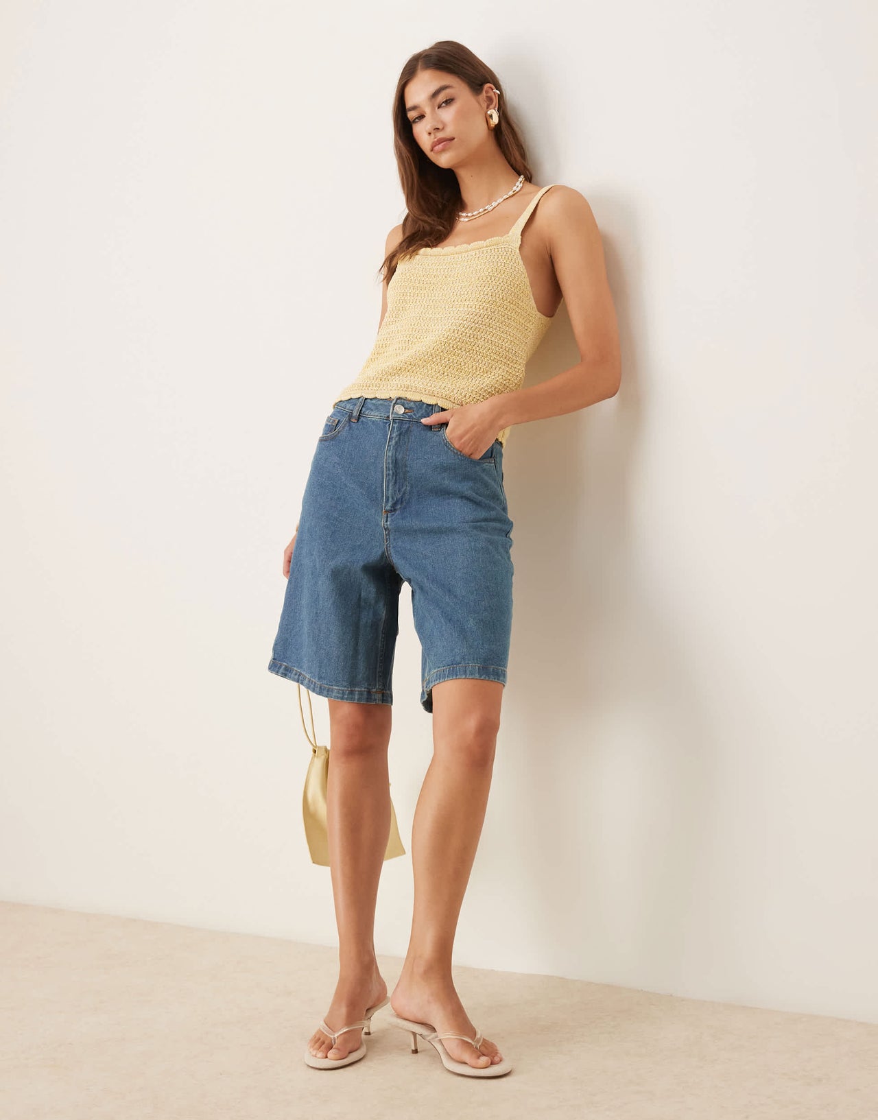 ASOS DESIGN multi ply knitted stitch cami top in yellow