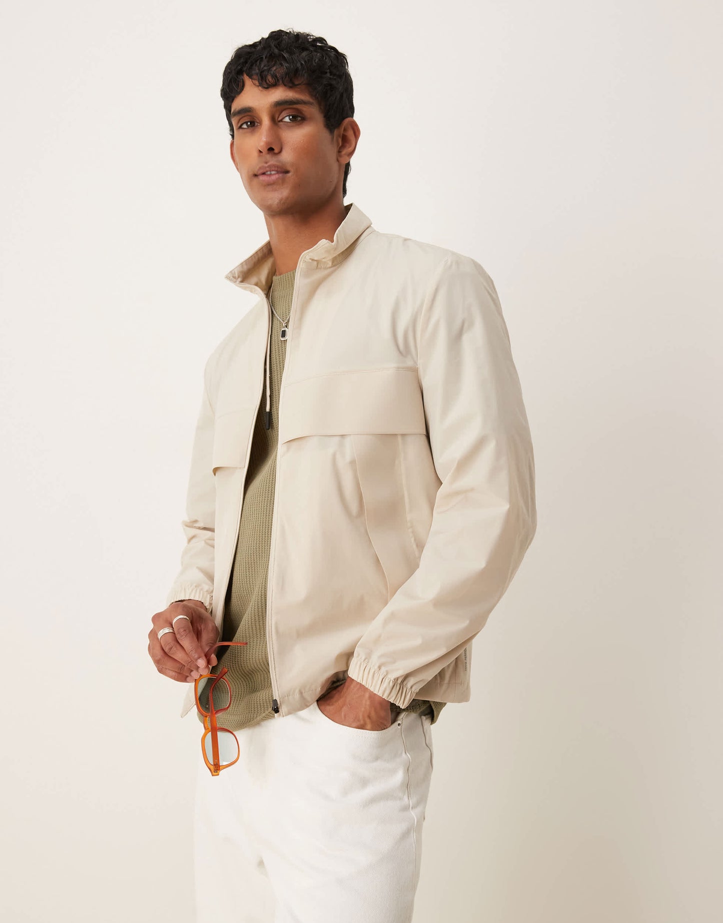 Mango water repellent quarter zip jacket in light beige