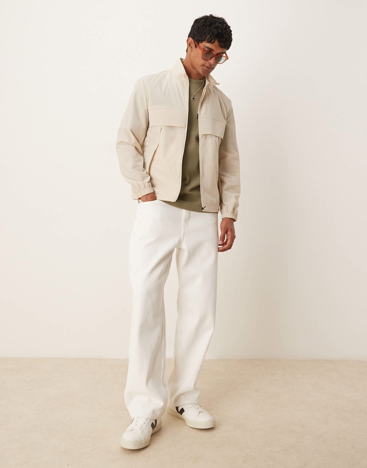 Mango water repellent quarter zip jacket in light beige