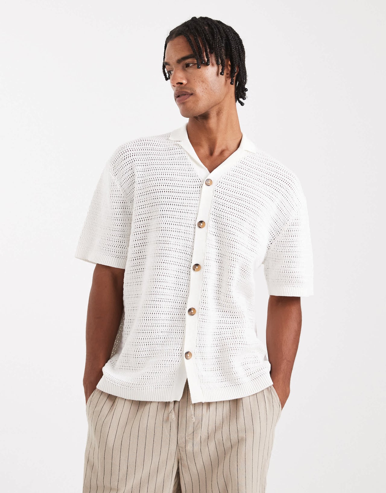ONLY & SONS loose fit crochet shirt in cream