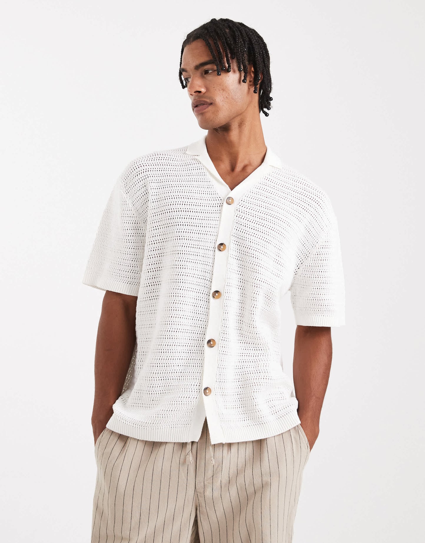 ONLY & SONS loose fit crochet shirt in cream