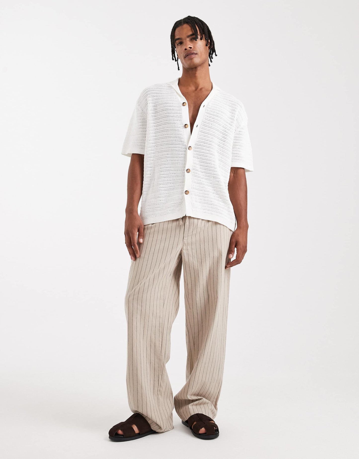 ONLY & SONS loose fit crochet shirt in cream