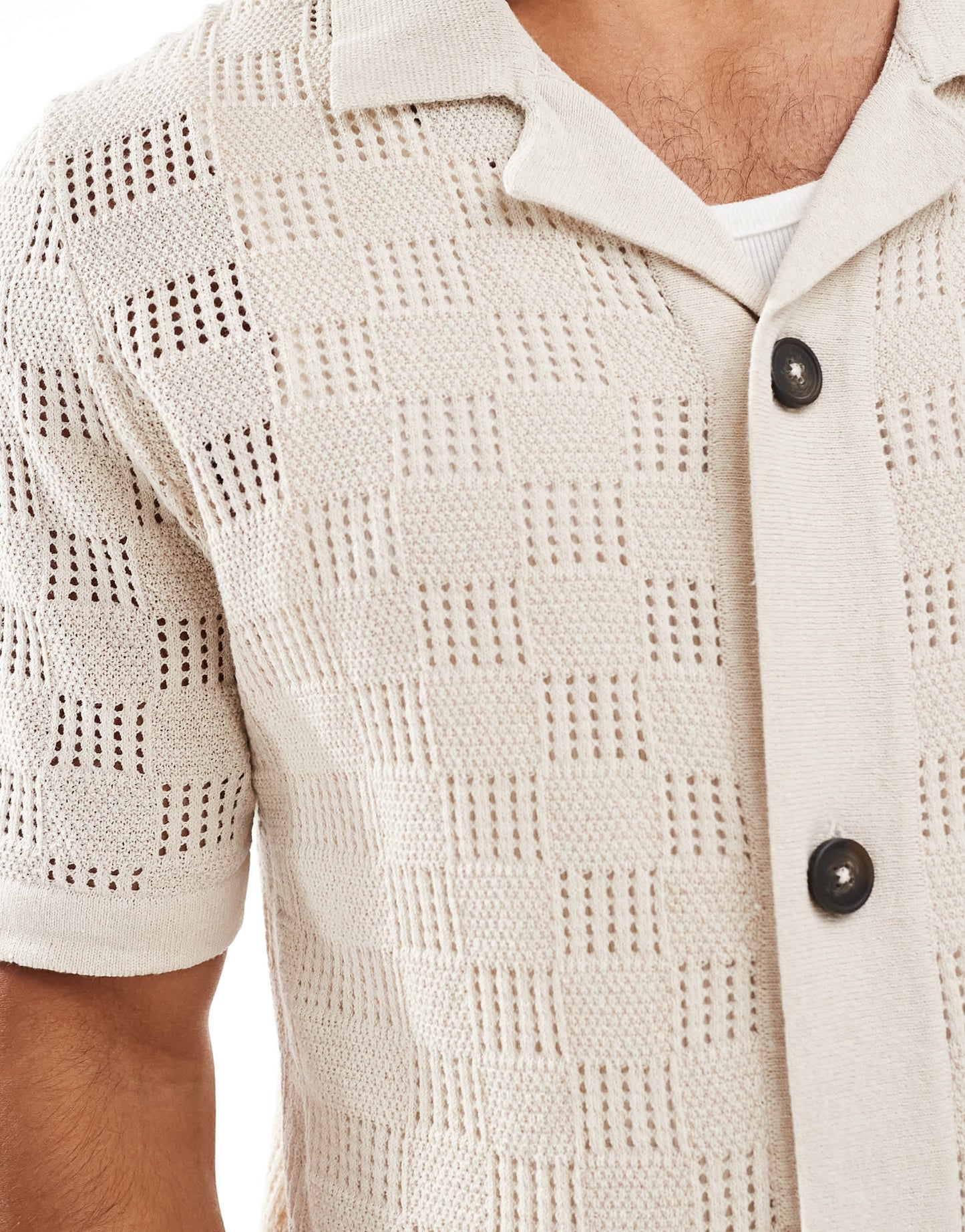 ONLY & SONS check crochet shirt in beige