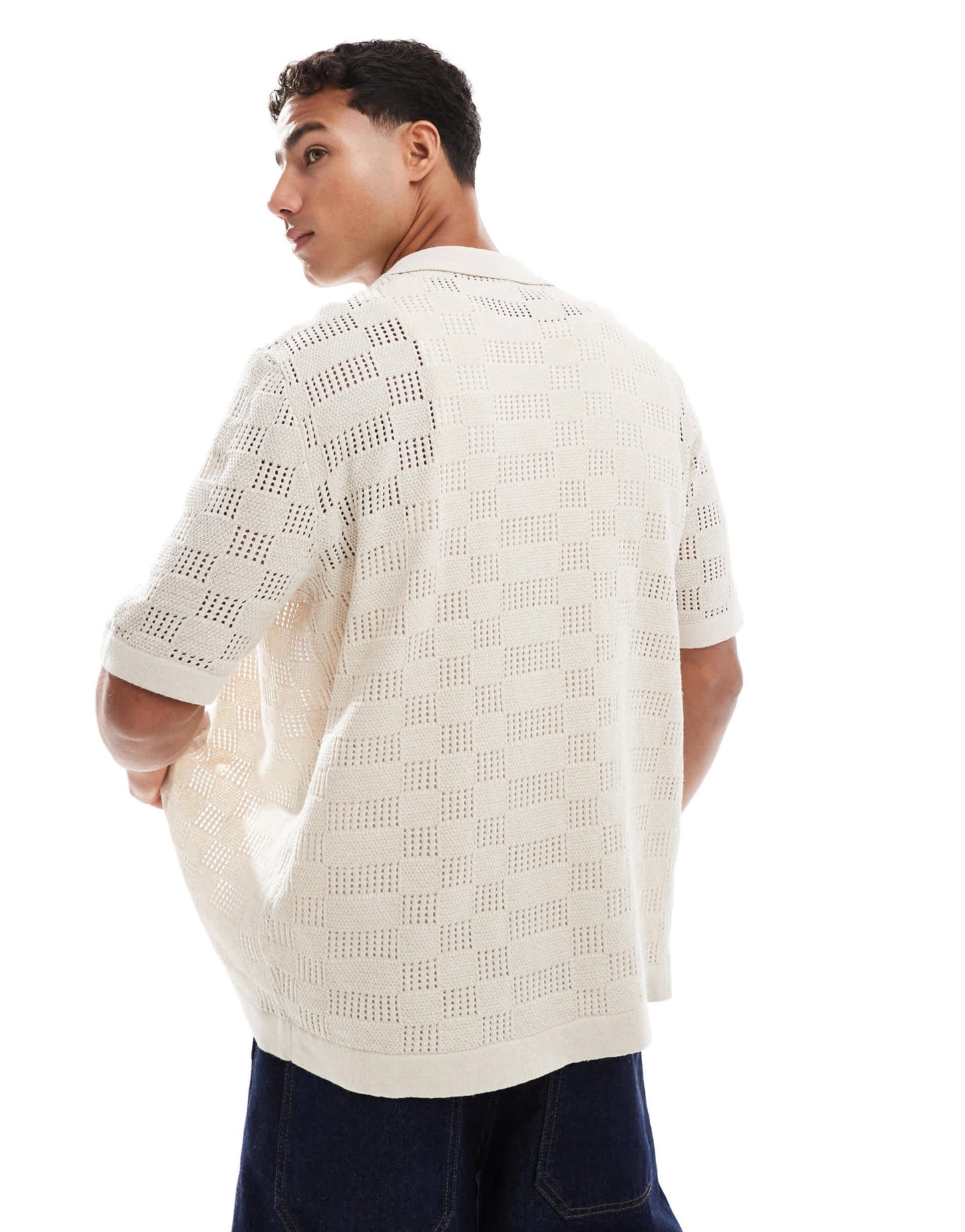 ONLY & SONS check crochet shirt in beige