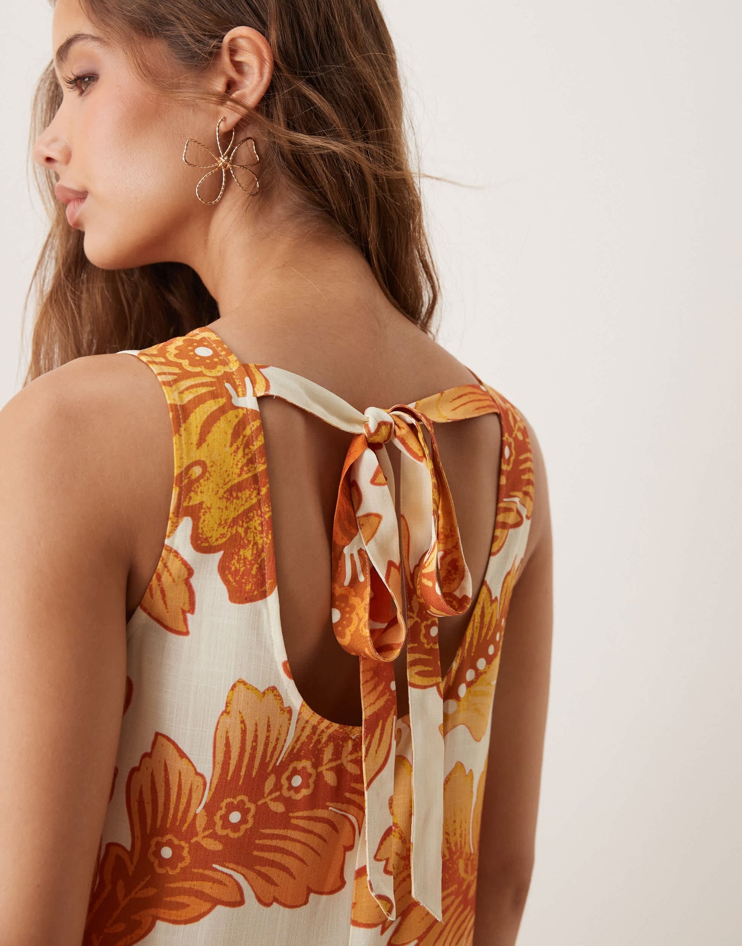 ASOS DESIGN halter neck linen drop waist maxi dress in orange print