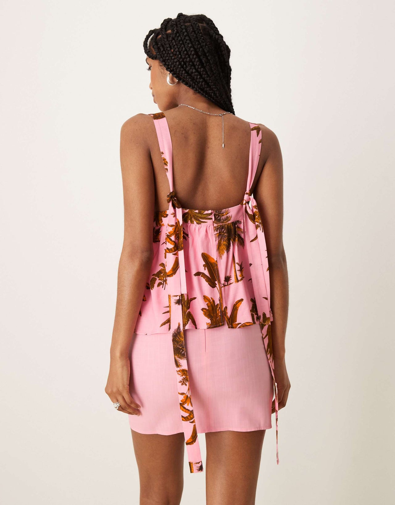 ASOS DESIGN double layer mini dress in pink palm print