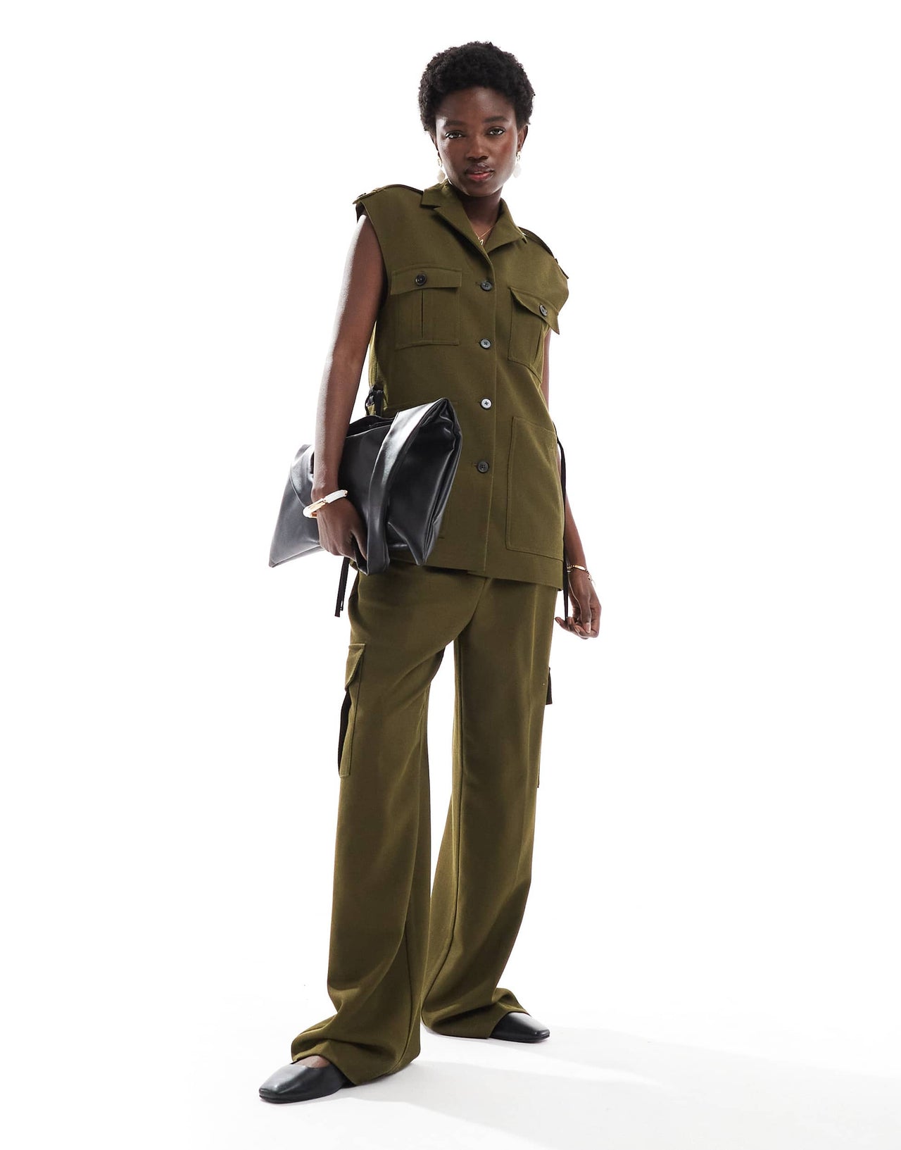French Connection Florence twill utility waistcoat co-ord in khaki