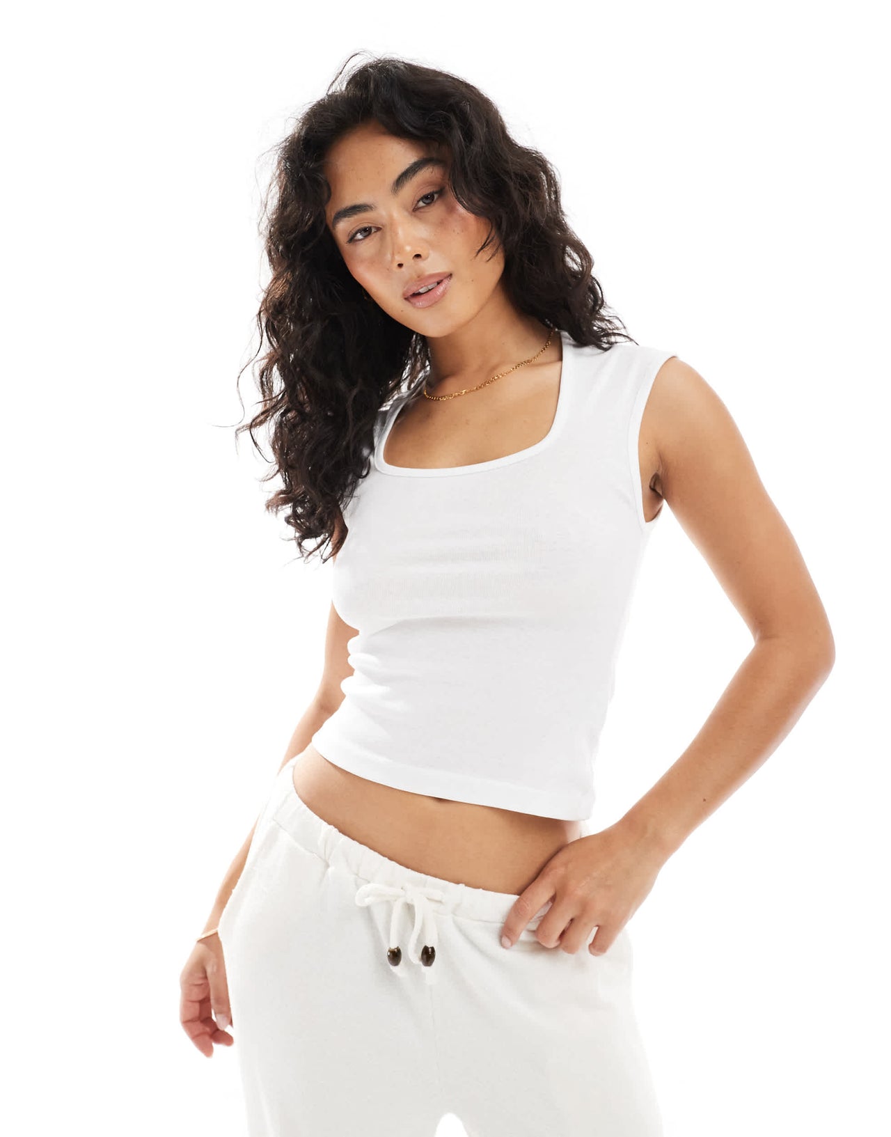 Brave Soul cotton rich square neck vest in white