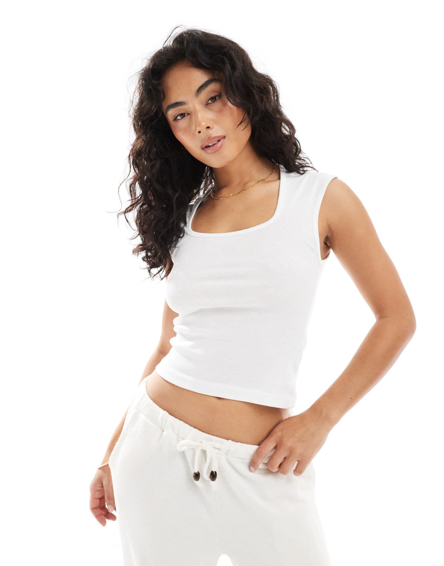 Brave Soul cotton rich square neck vest in white