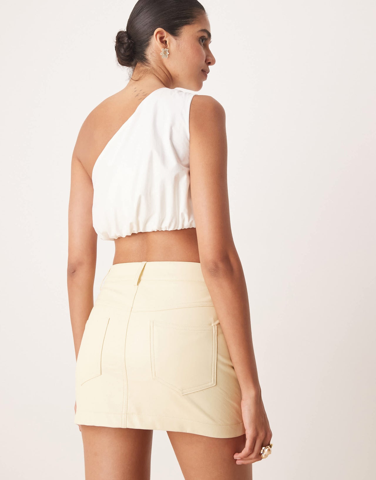 Amy Lynn Milena faux leather micro mini skirt in matte lemon