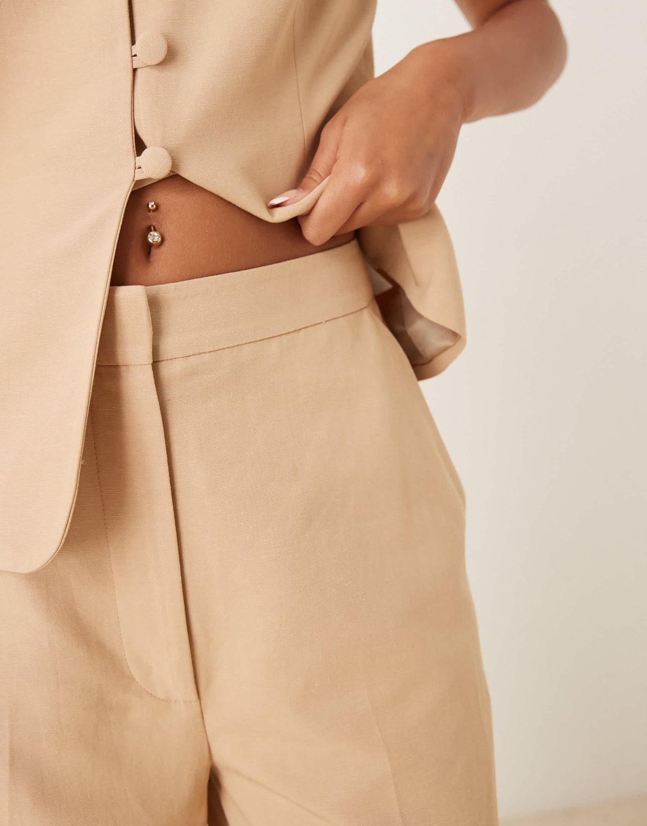 ASOS DESIGN linen blend tailored barrel leg trouser in neutral