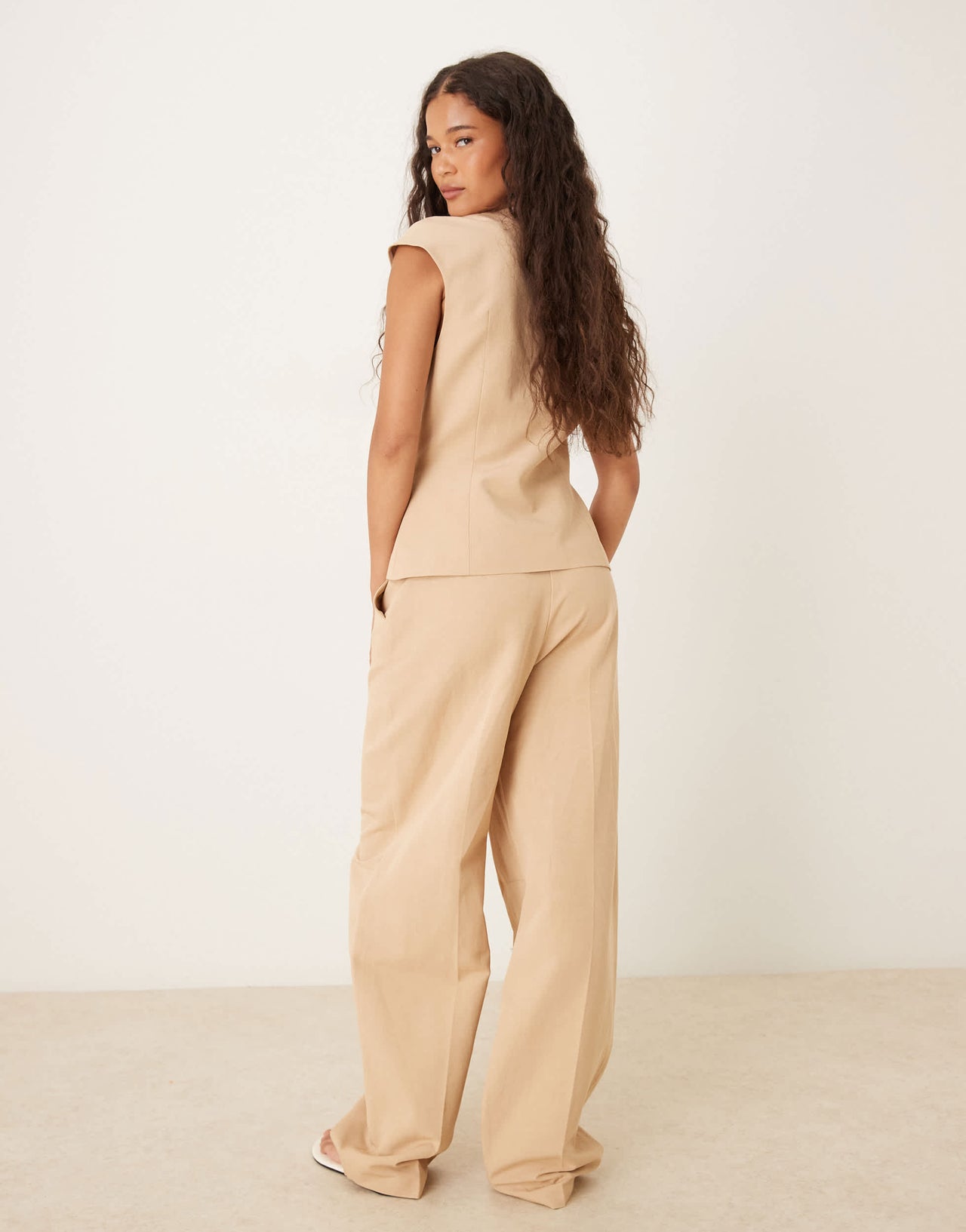 ASOS DESIGN linen blend tailored barrel leg trouser in neutral