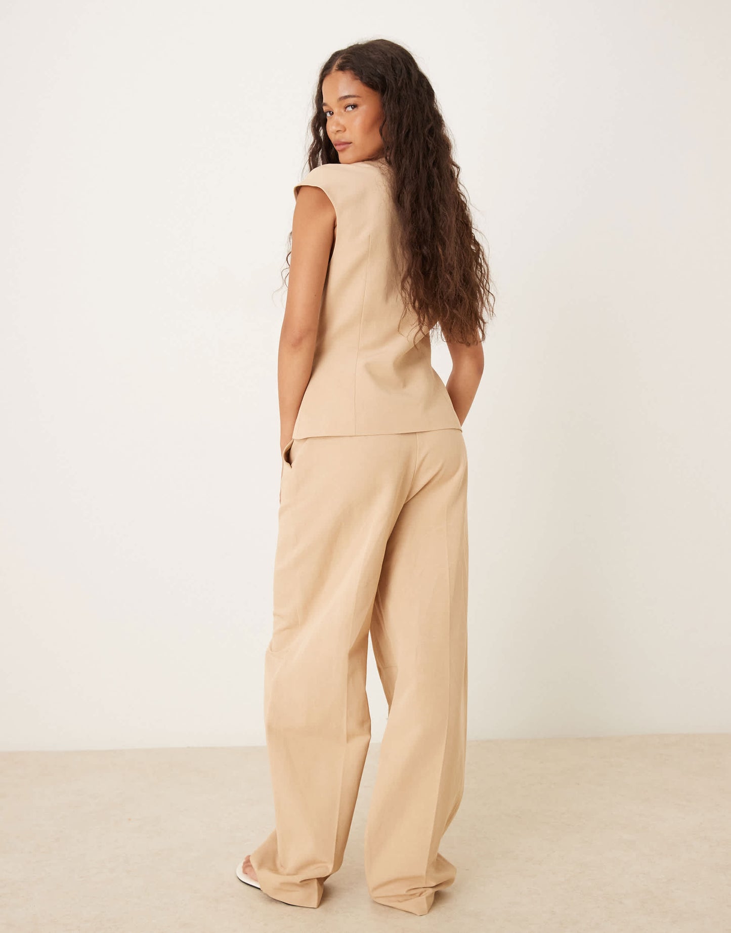 ASOS DESIGN linen blend tailored barrel leg trouser in neutral
