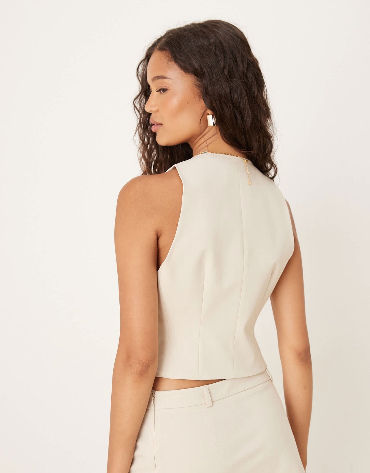 ASOS DESIGN tie front waistcoat in ecru