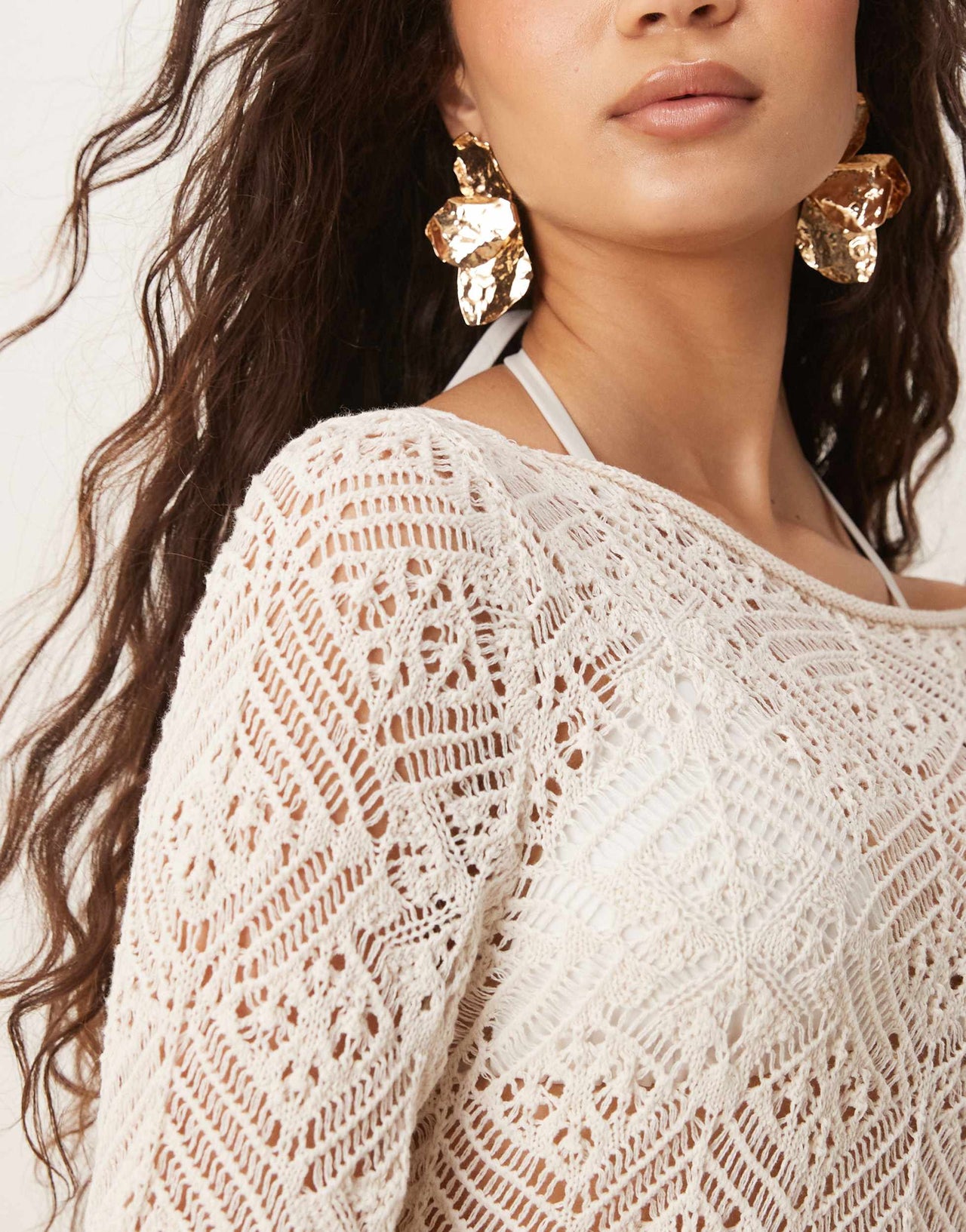 ASOS DESIGN crochet knitted playsuit in ecru