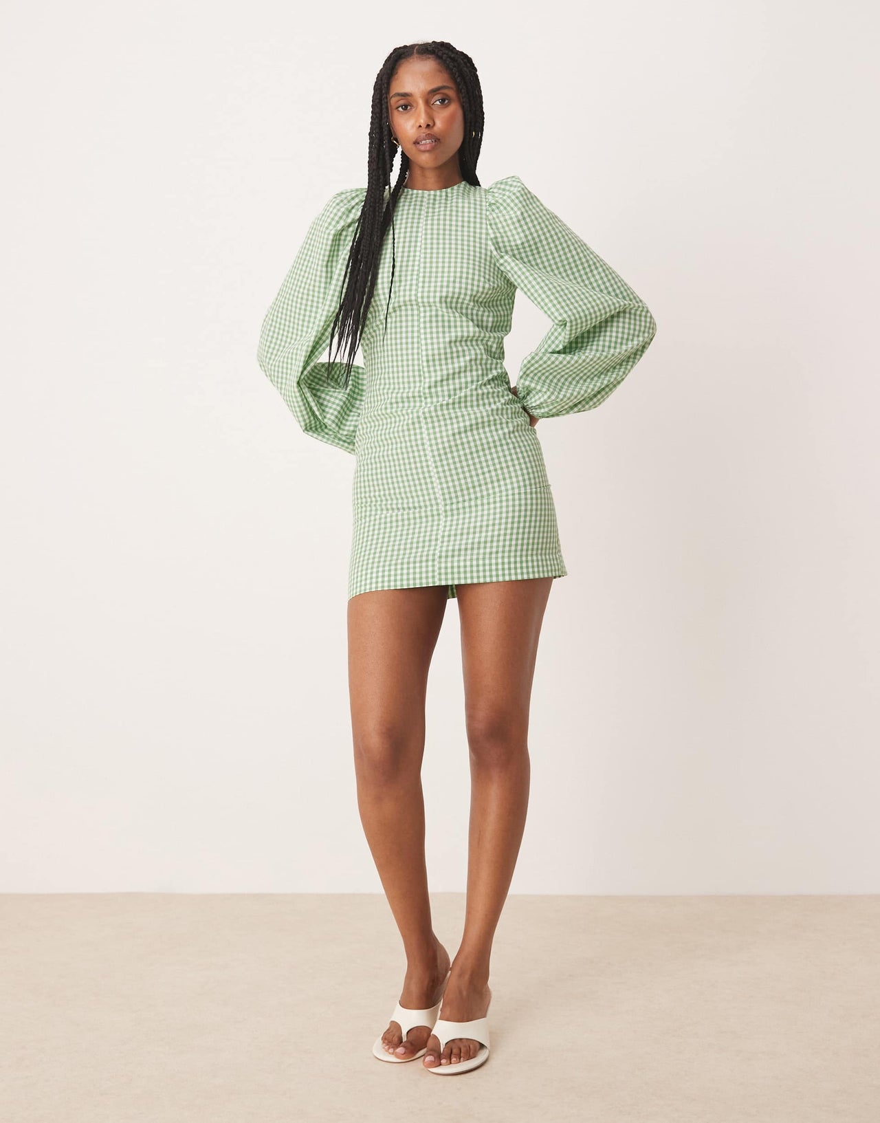 ASOS DESIGN fit and flare mini dress with tie back detail in green gingham