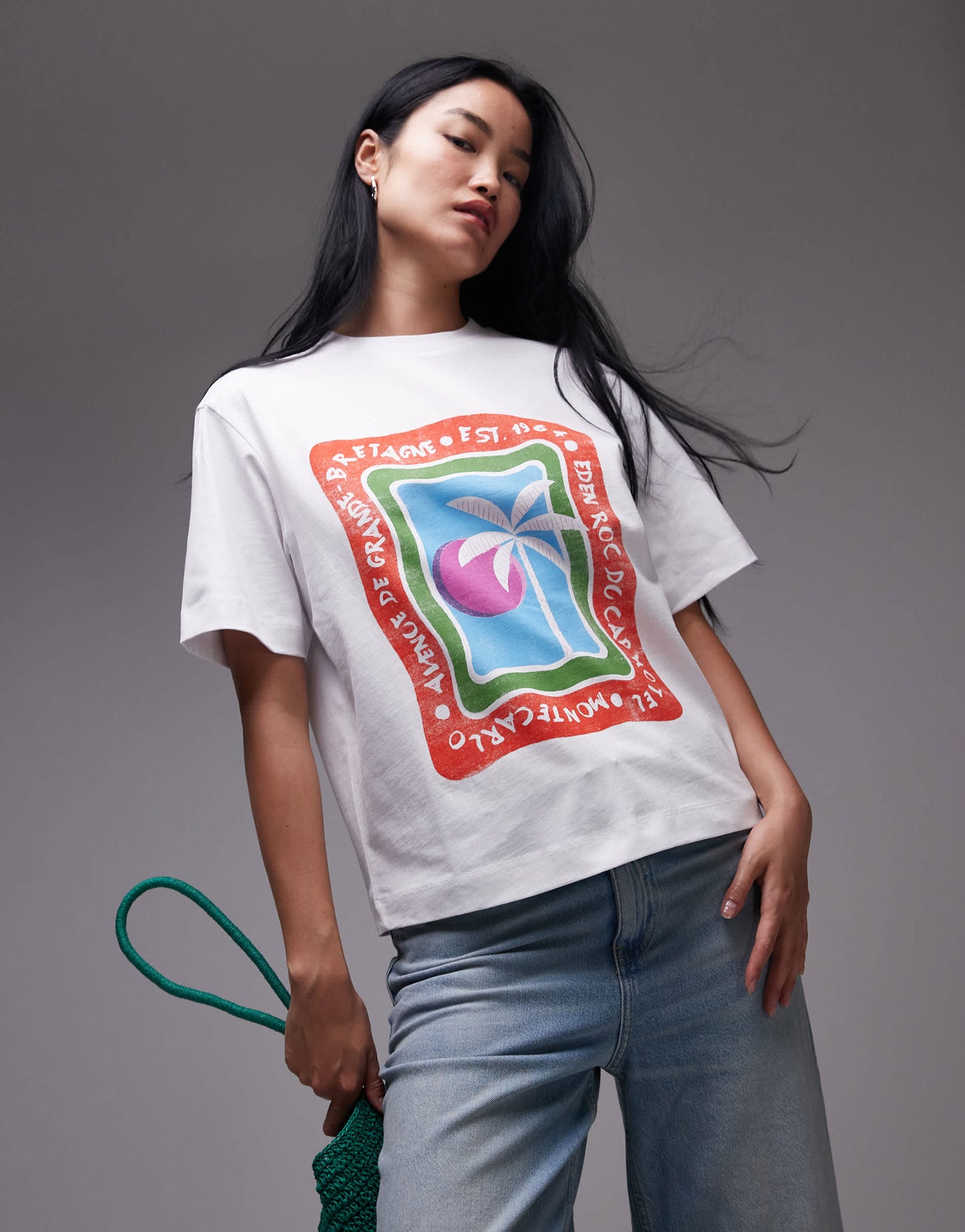 Topshop jersey graphic Eden Roc holiday print t-shirt in white