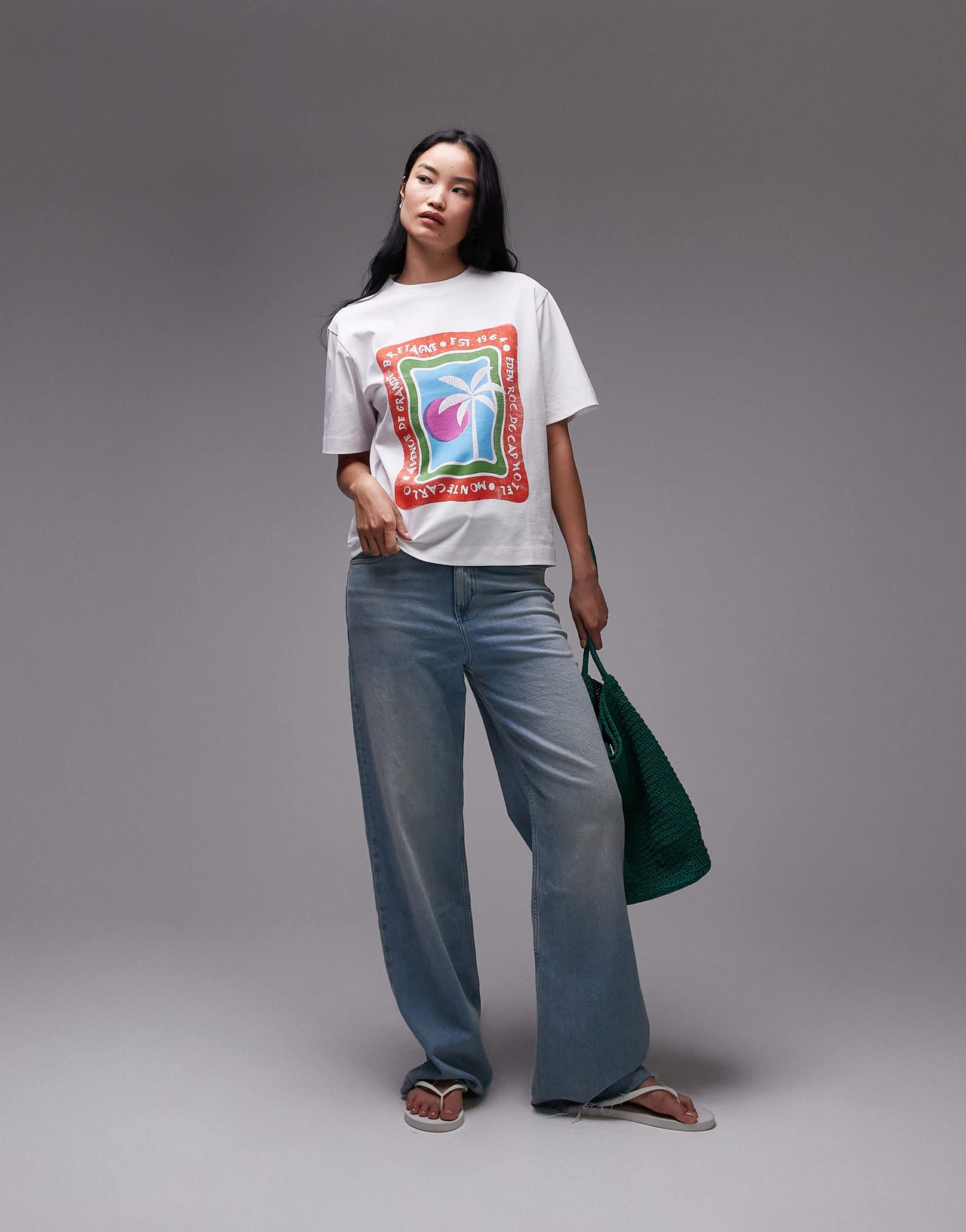 Topshop jersey graphic Eden Roc holiday print t-shirt in white