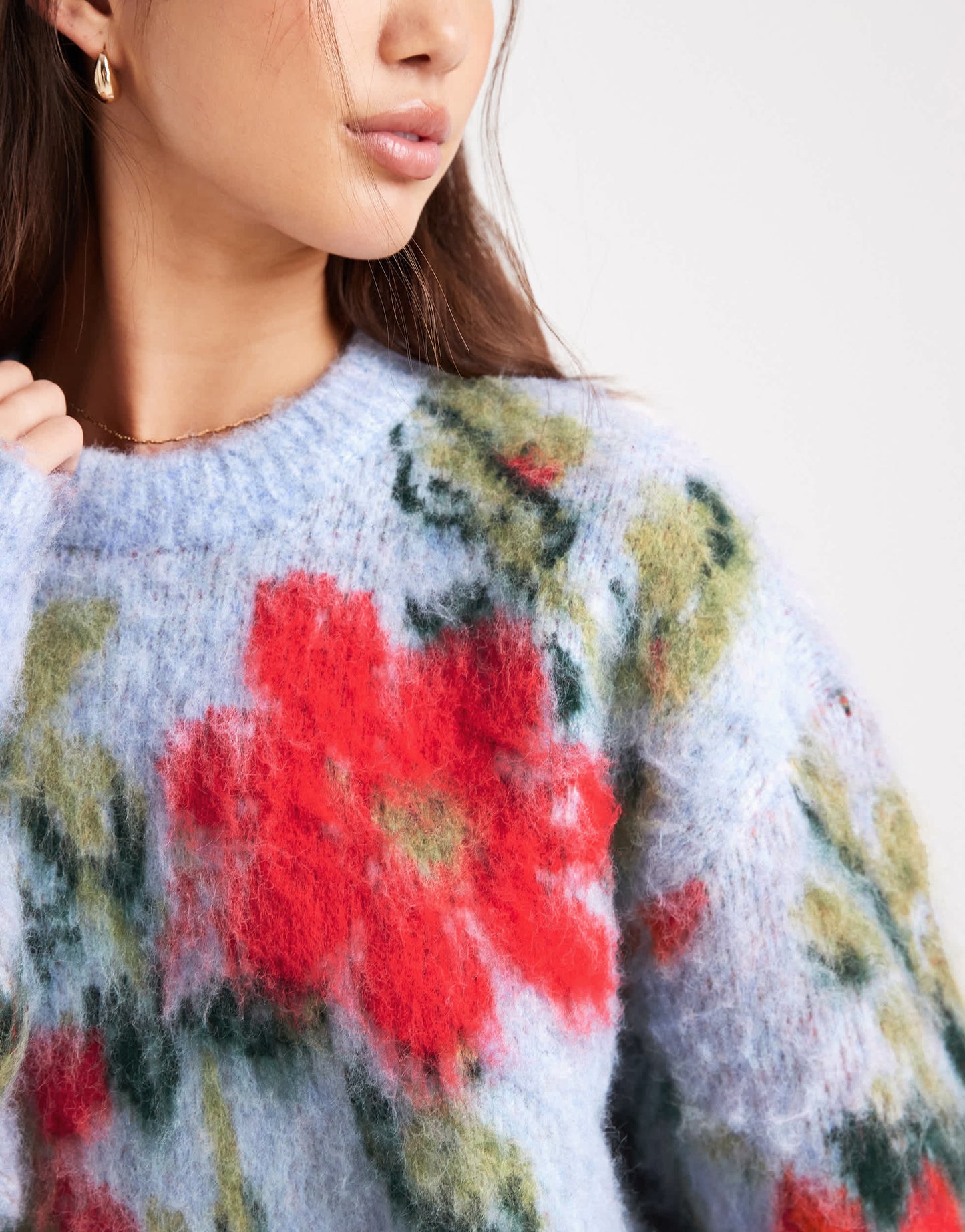 ASOS DESIGN blurred floral oversized crew neck jumper in blue