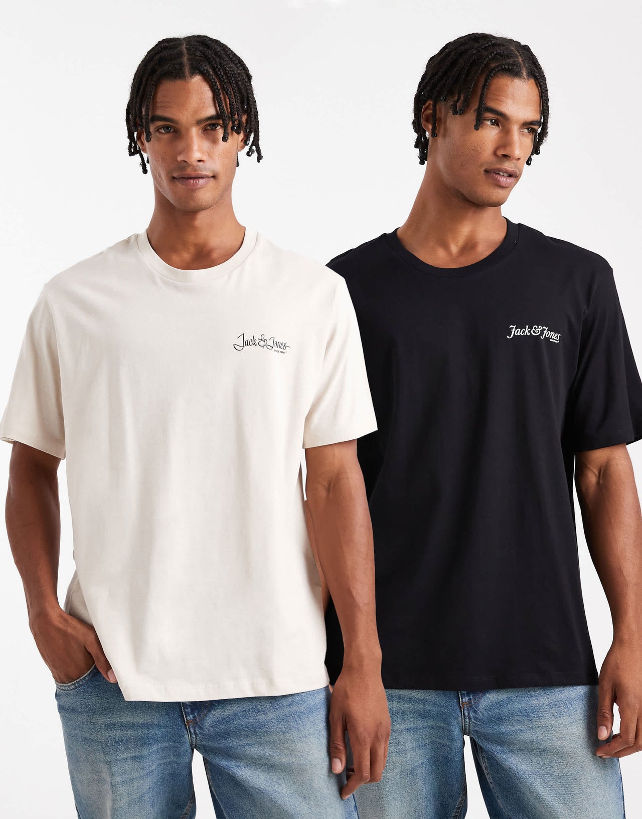 Jack & Jones 2 pack logo t-shirt in black & beige