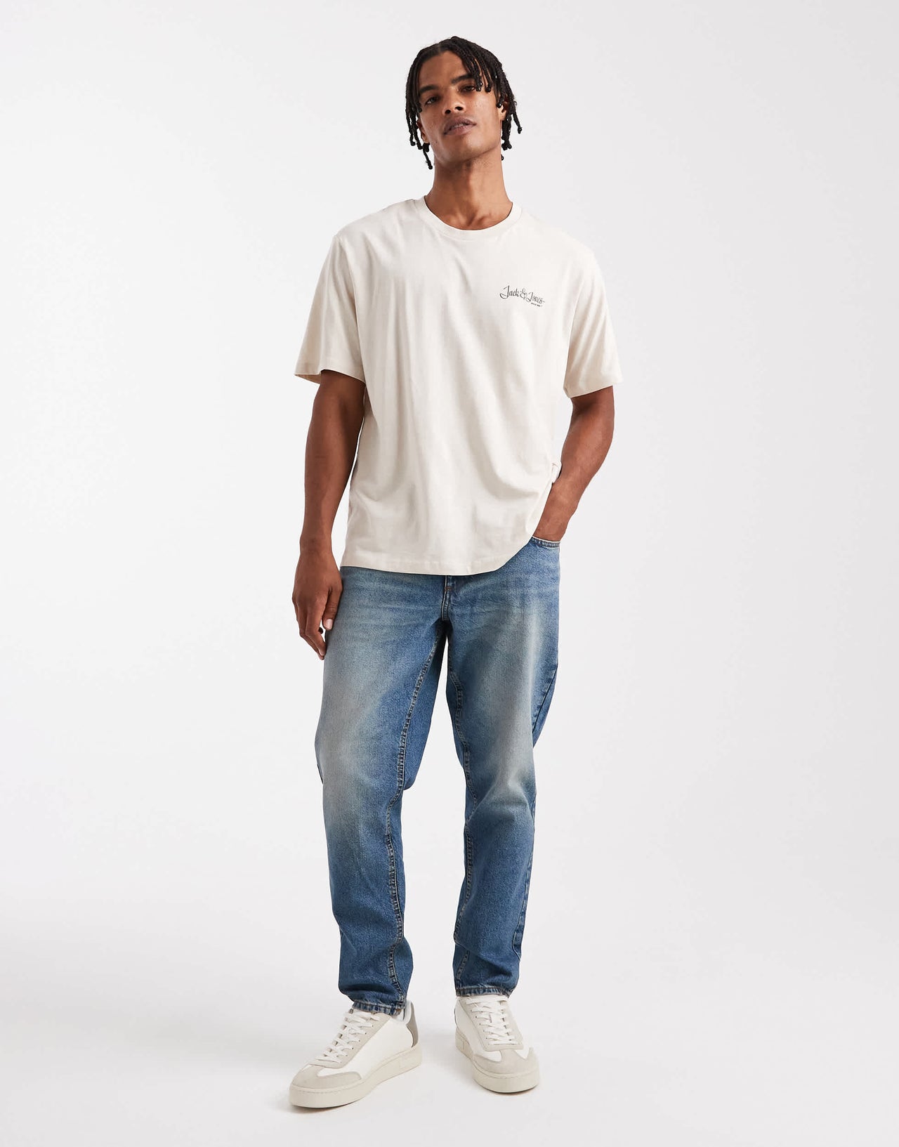 Jack & Jones 2 pack logo t-shirt in black & beige
