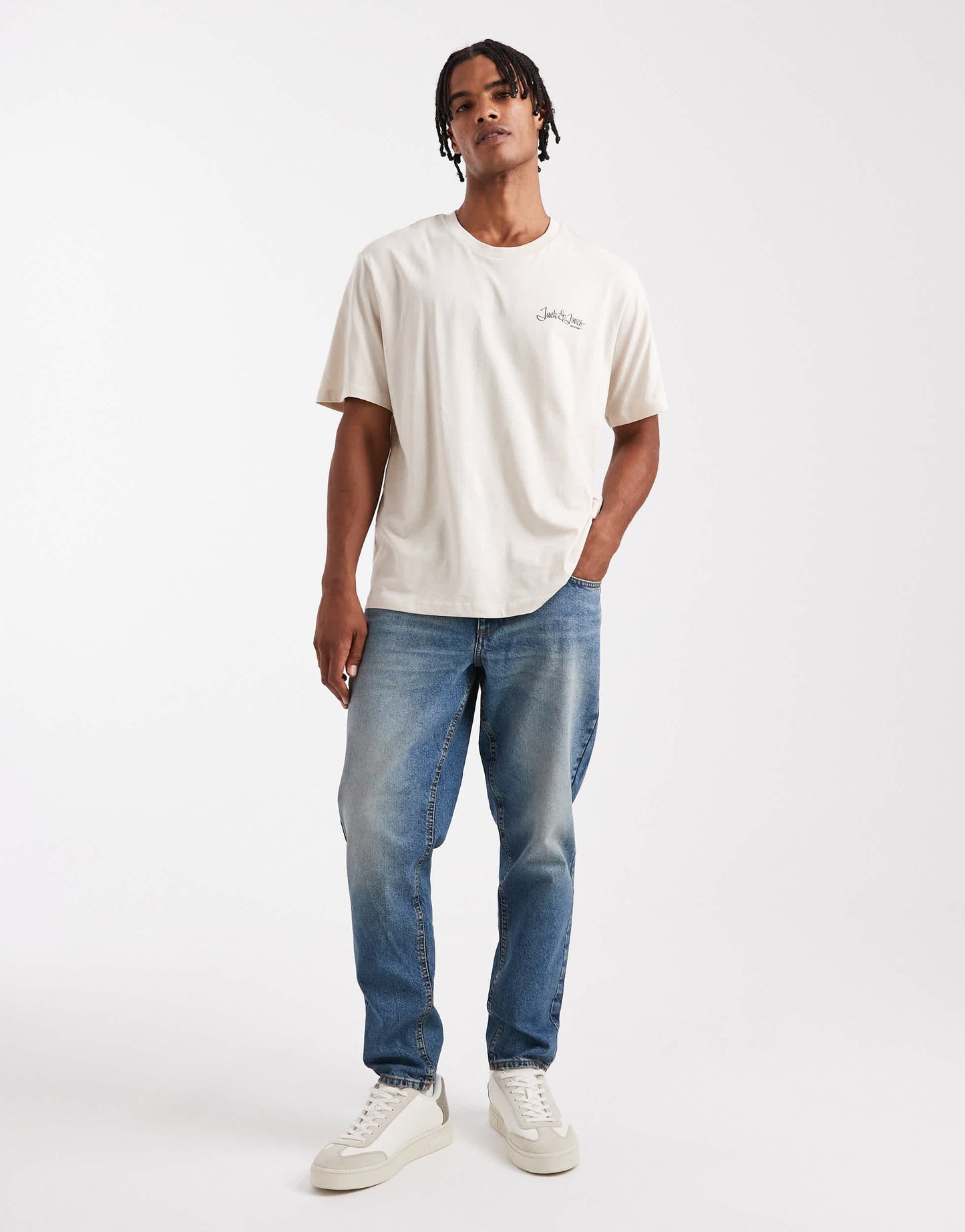Jack & Jones 2 pack logo t-shirt in black & beige