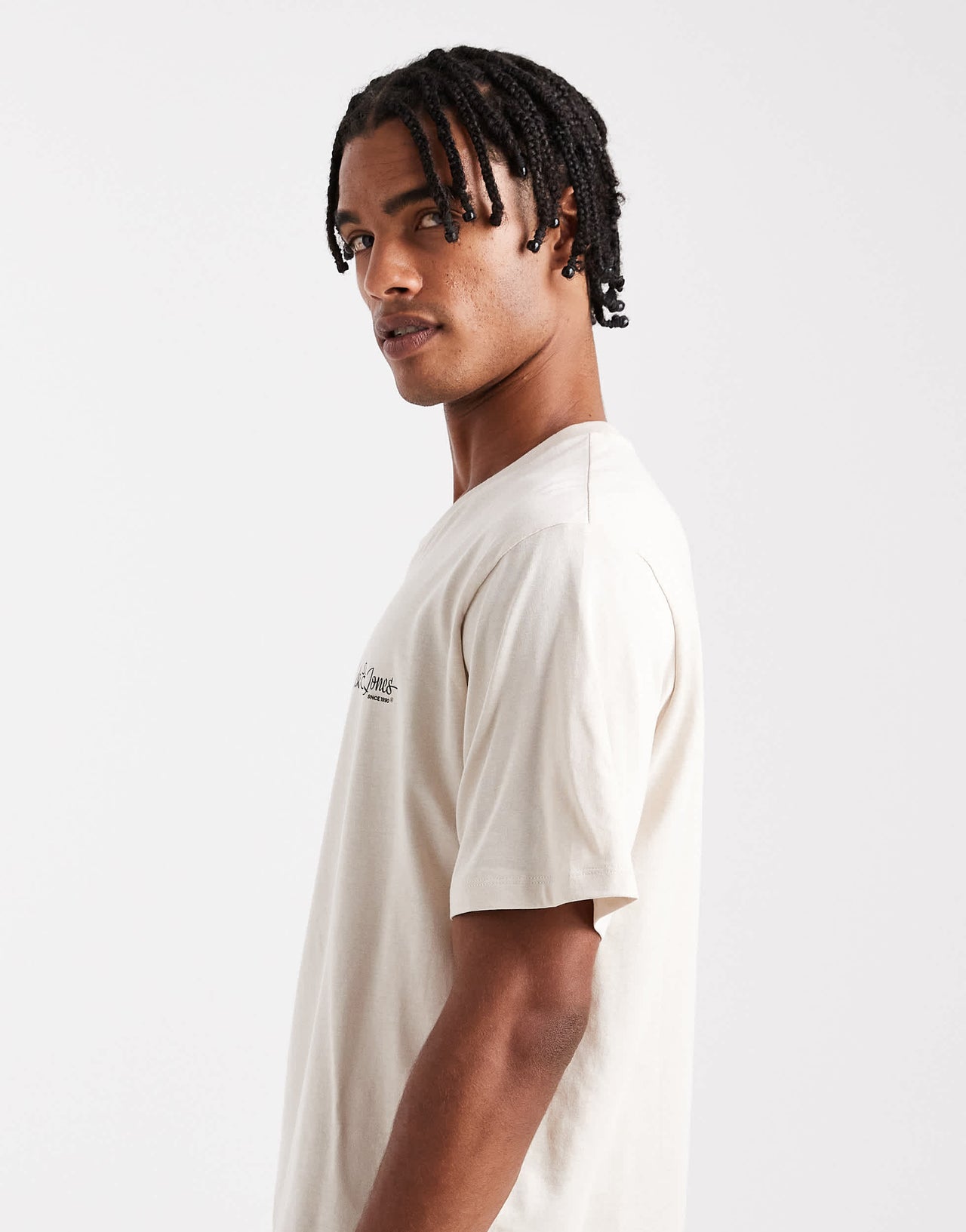 Jack & Jones 2 pack logo t-shirt in black & beige