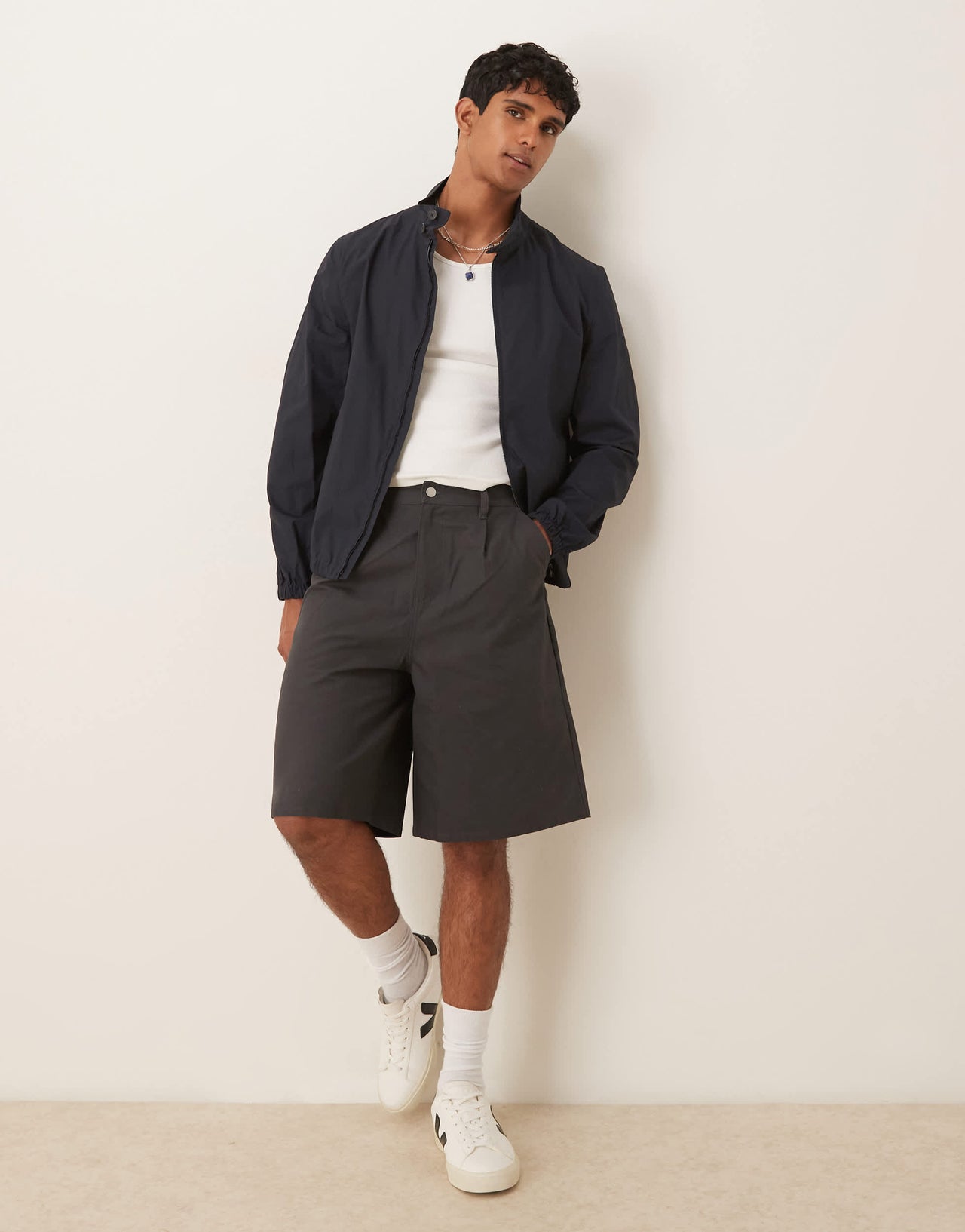 Mango cotton funnel neck jacket in navy