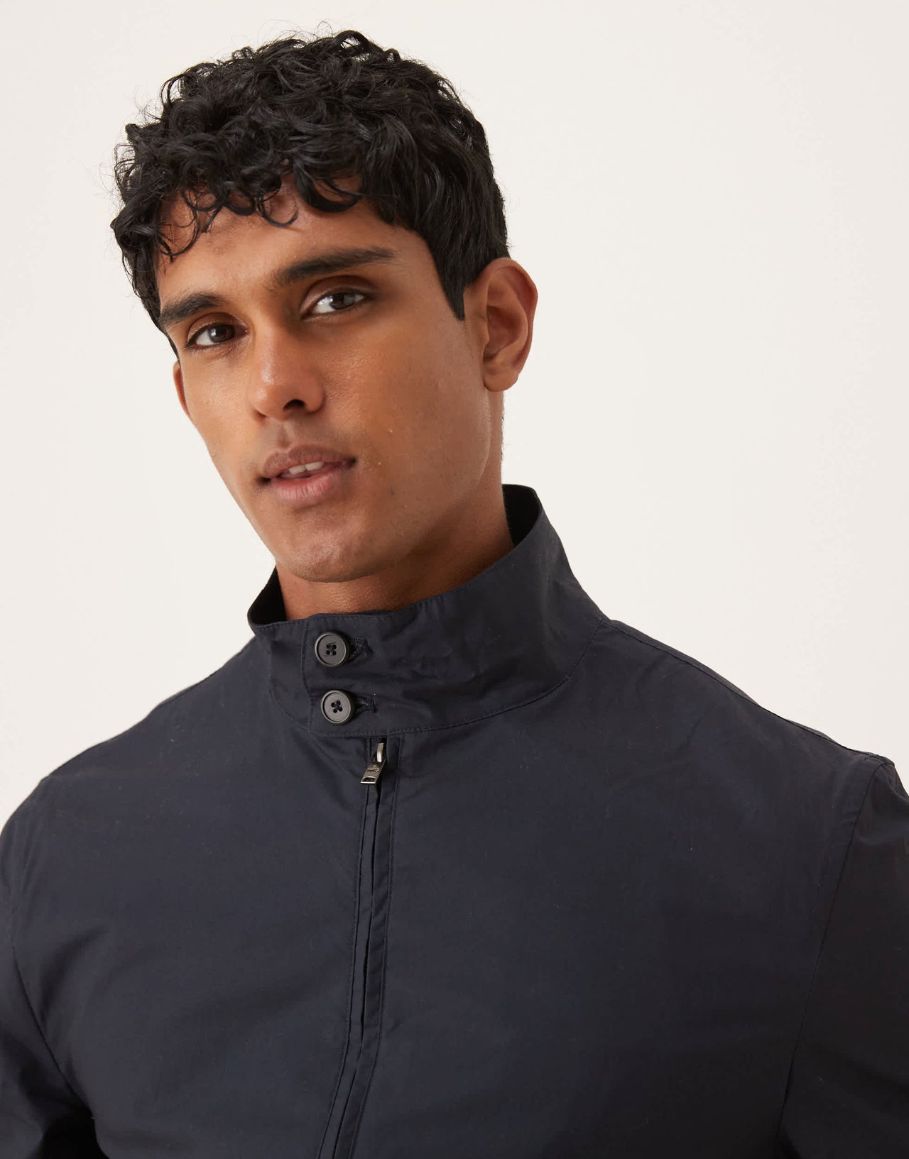 Mango cotton funnel neck jacket in navy