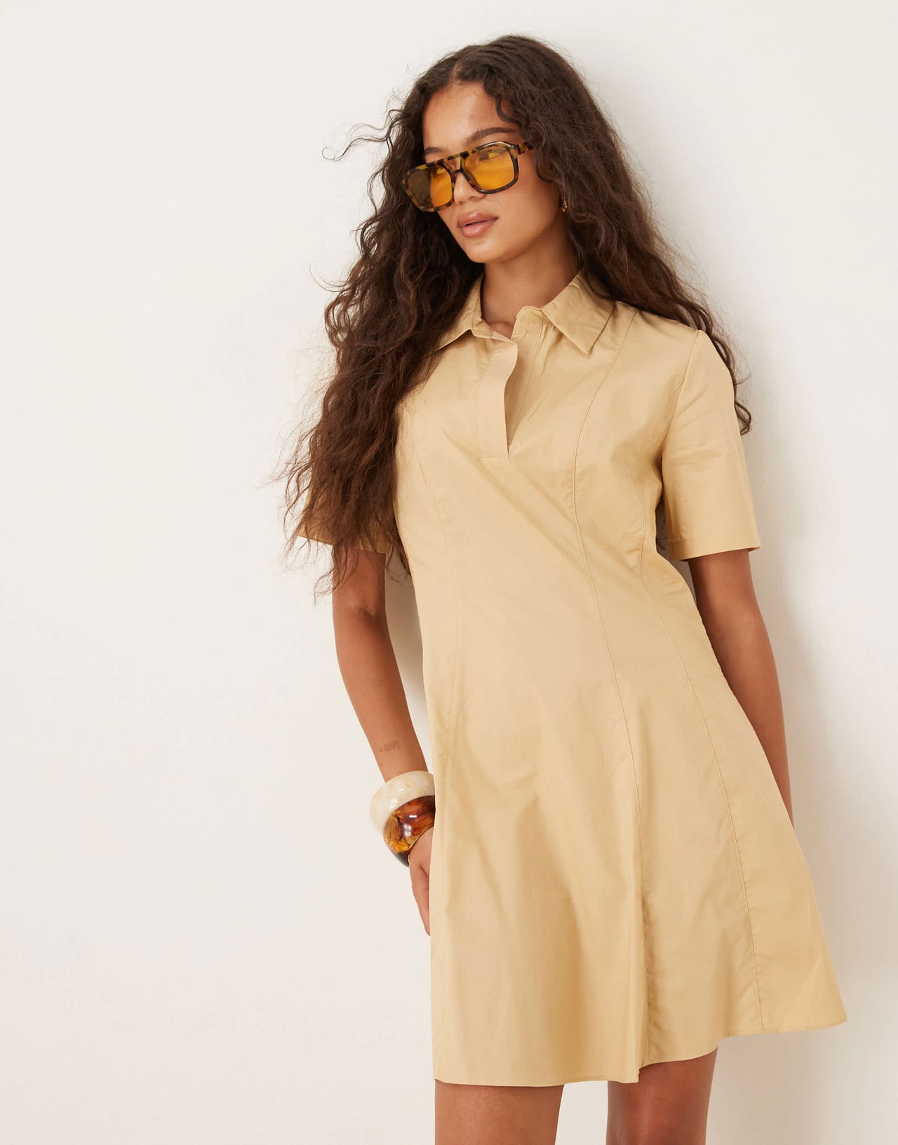 Mango cotton t-shirt dress in tan