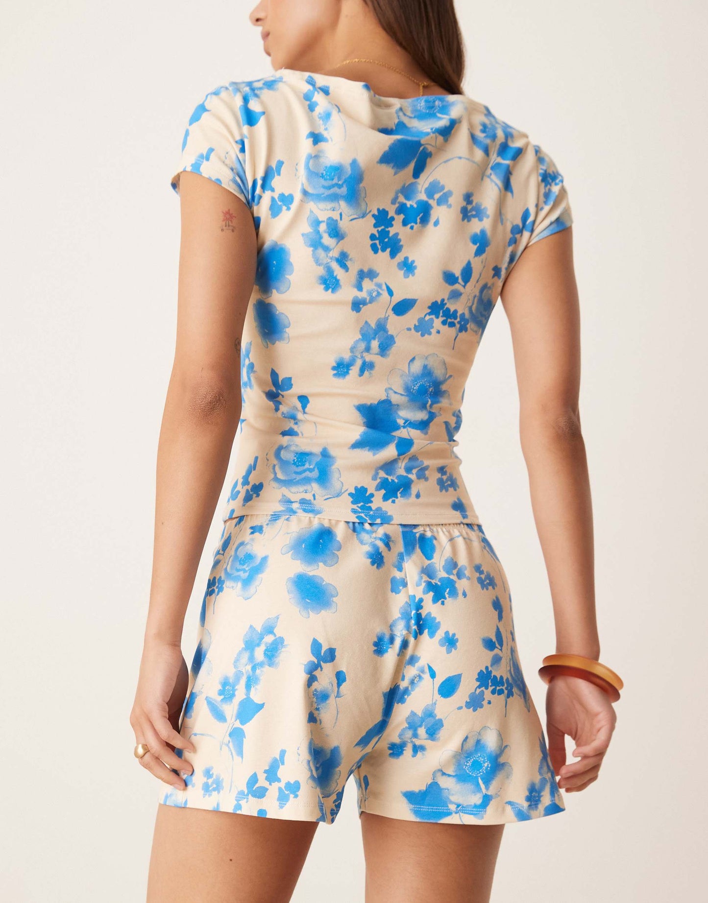 ASOS DESIGN mini short co-ord in yellow and blue floral print