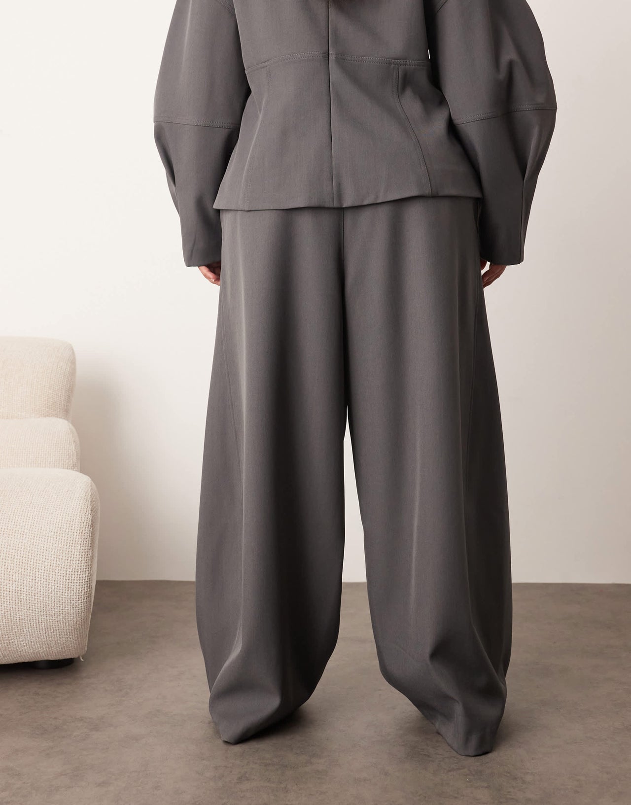 ARRANGE Curve tailored pleated detail wide leg barrel co-ord trouser in grey