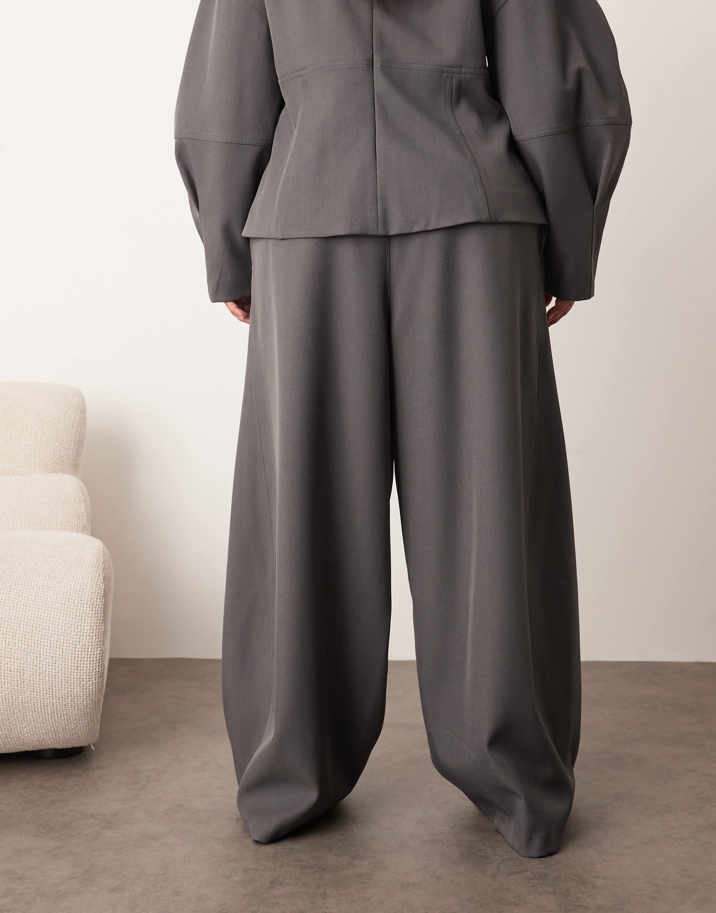 ARRANGE Curve tailored pleated detail wide leg barrel co-ord trouser in grey