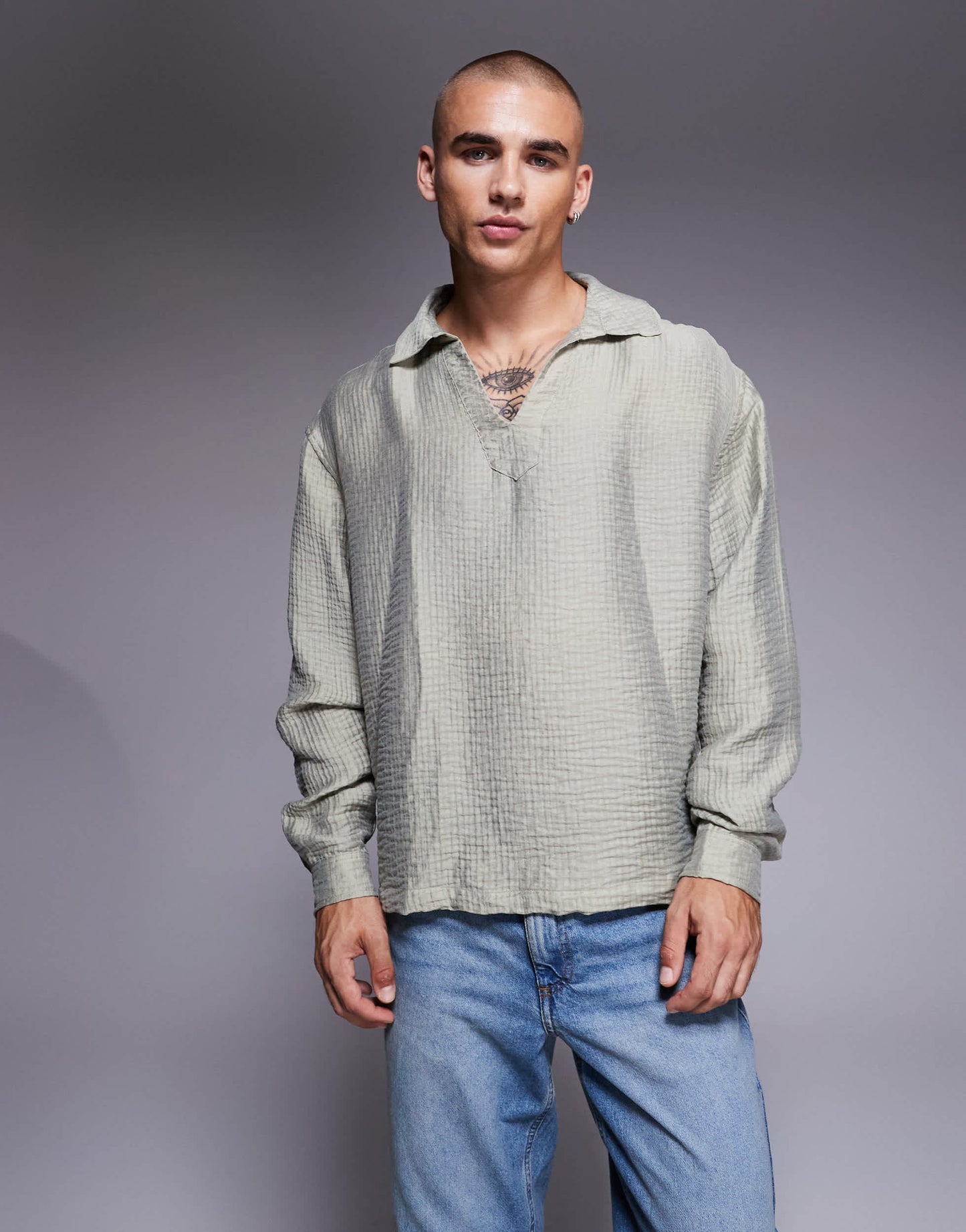 ASOS DESIGN oversized overhead textured shirt in grey