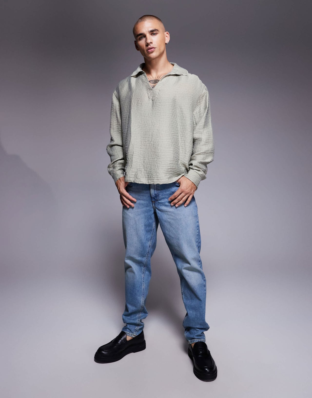 ASOS DESIGN oversized overhead textured shirt in grey