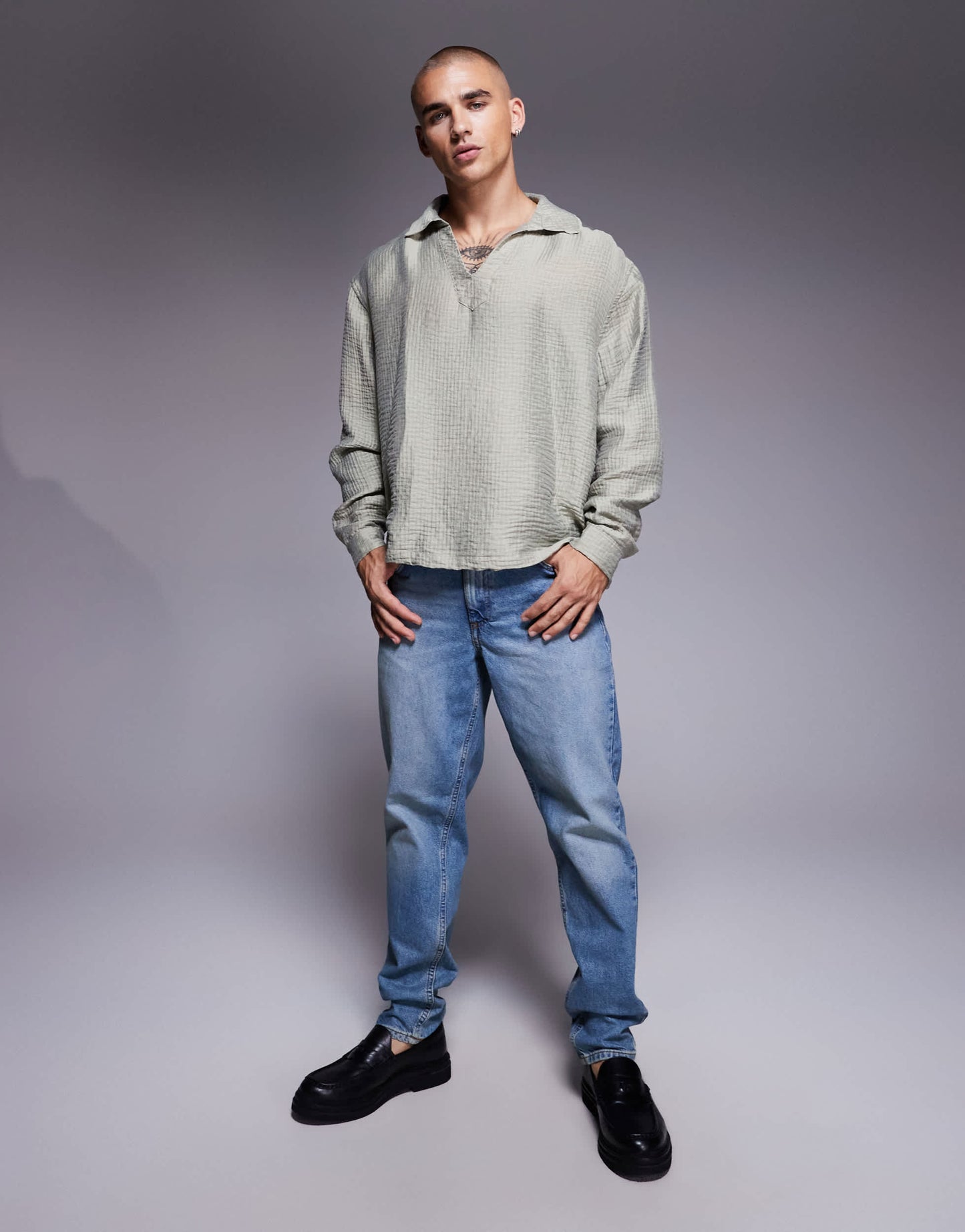 ASOS DESIGN oversized overhead textured shirt in grey