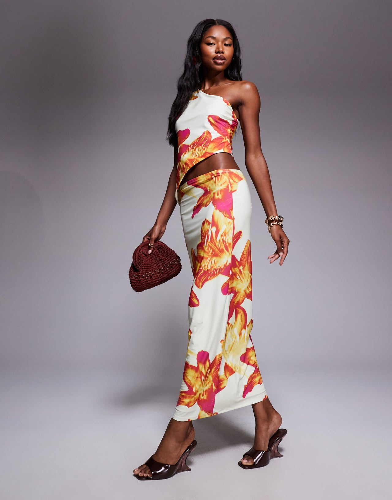ASOS DESIGN co-ord slinky midi skirt in floral print