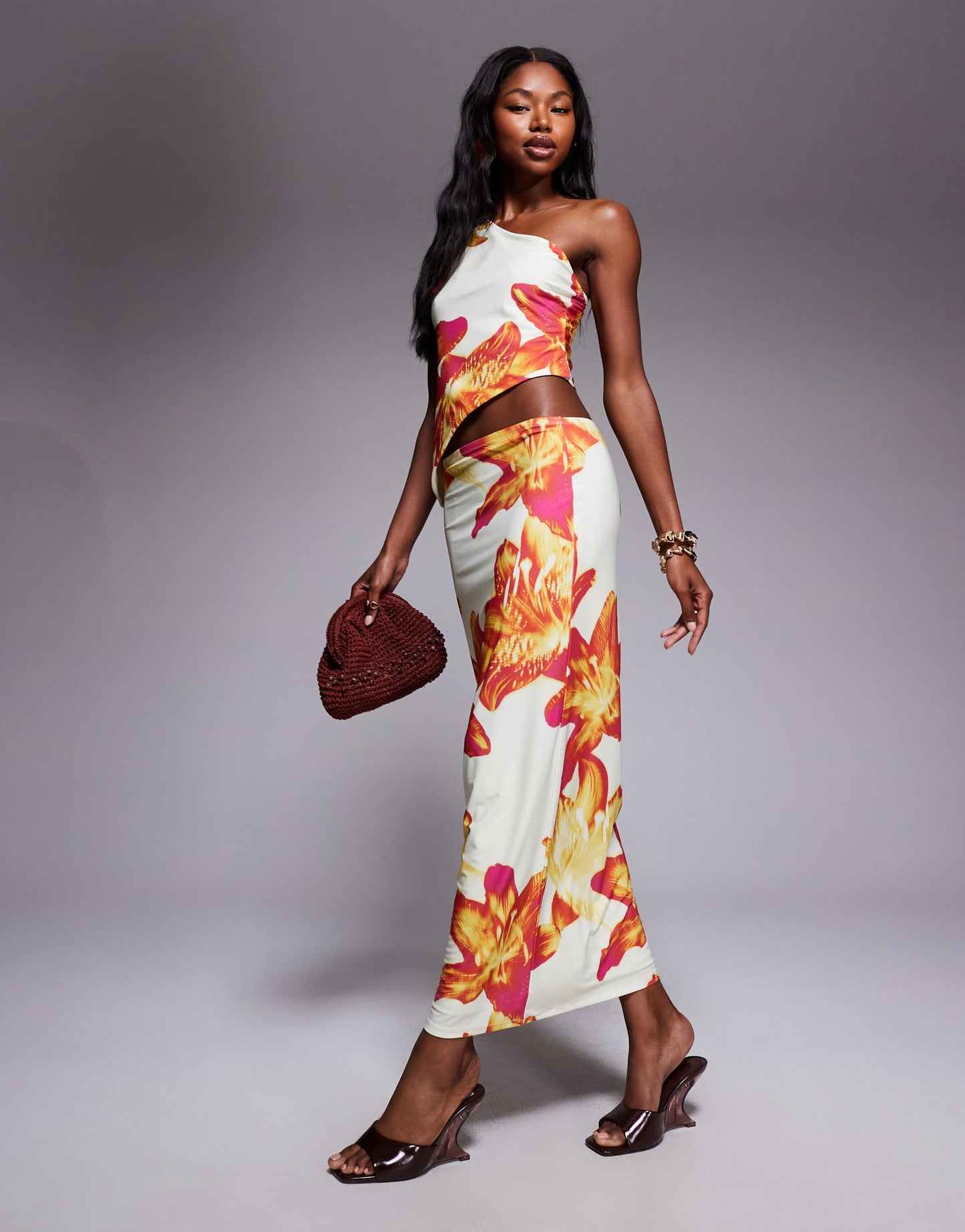 ASOS DESIGN co-ord slinky midi skirt in floral print