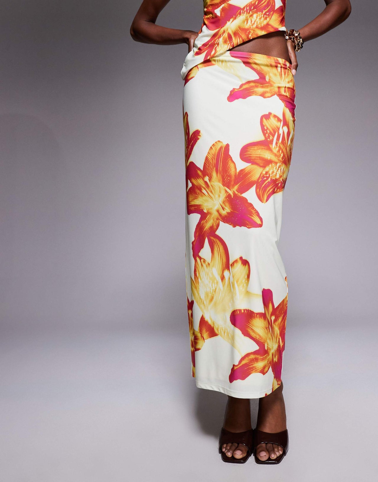 ASOS DESIGN co-ord slinky midi skirt in floral print